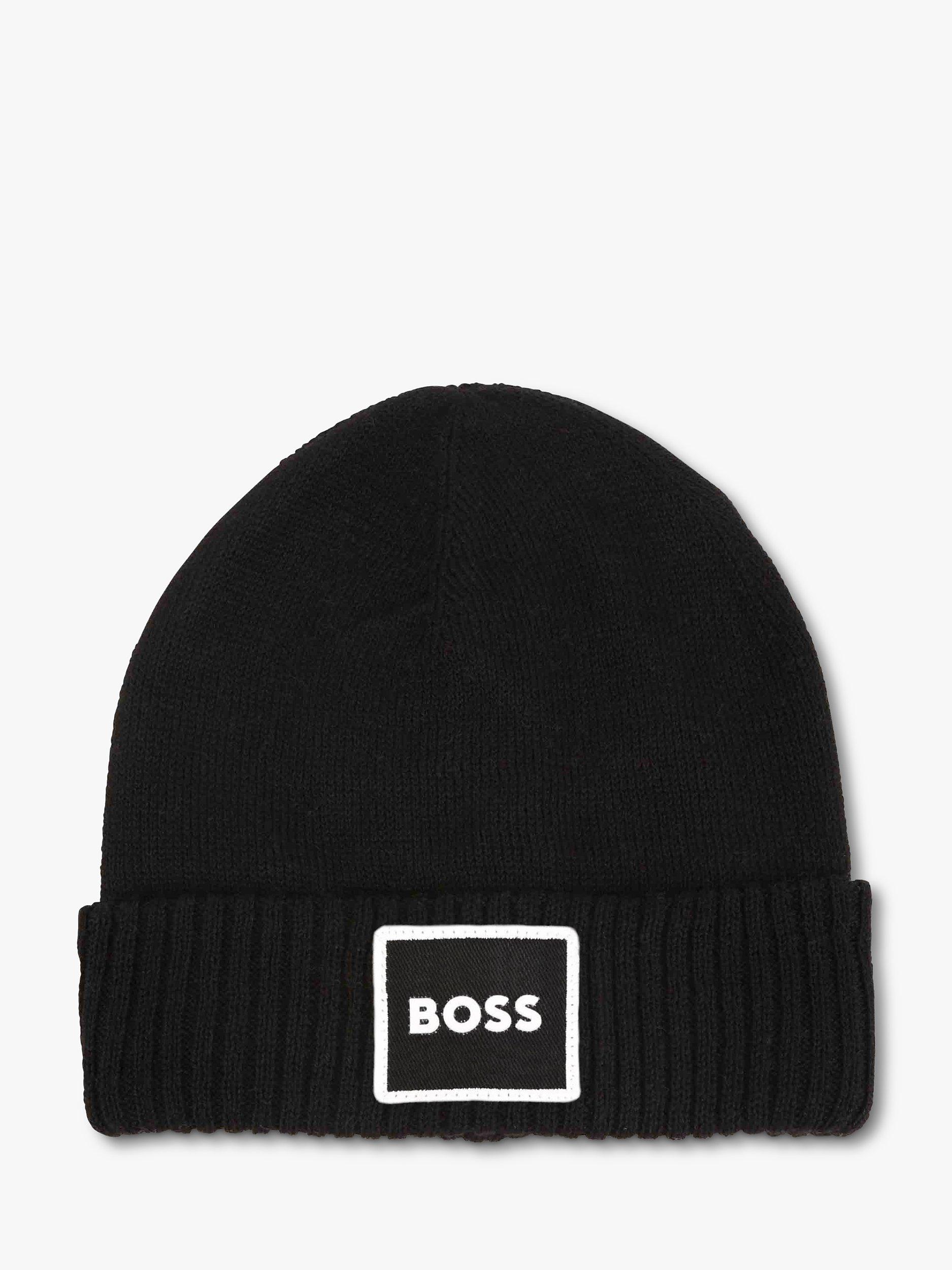 BOSS Kids' Pull On Turn Up Rib Beanie, Black