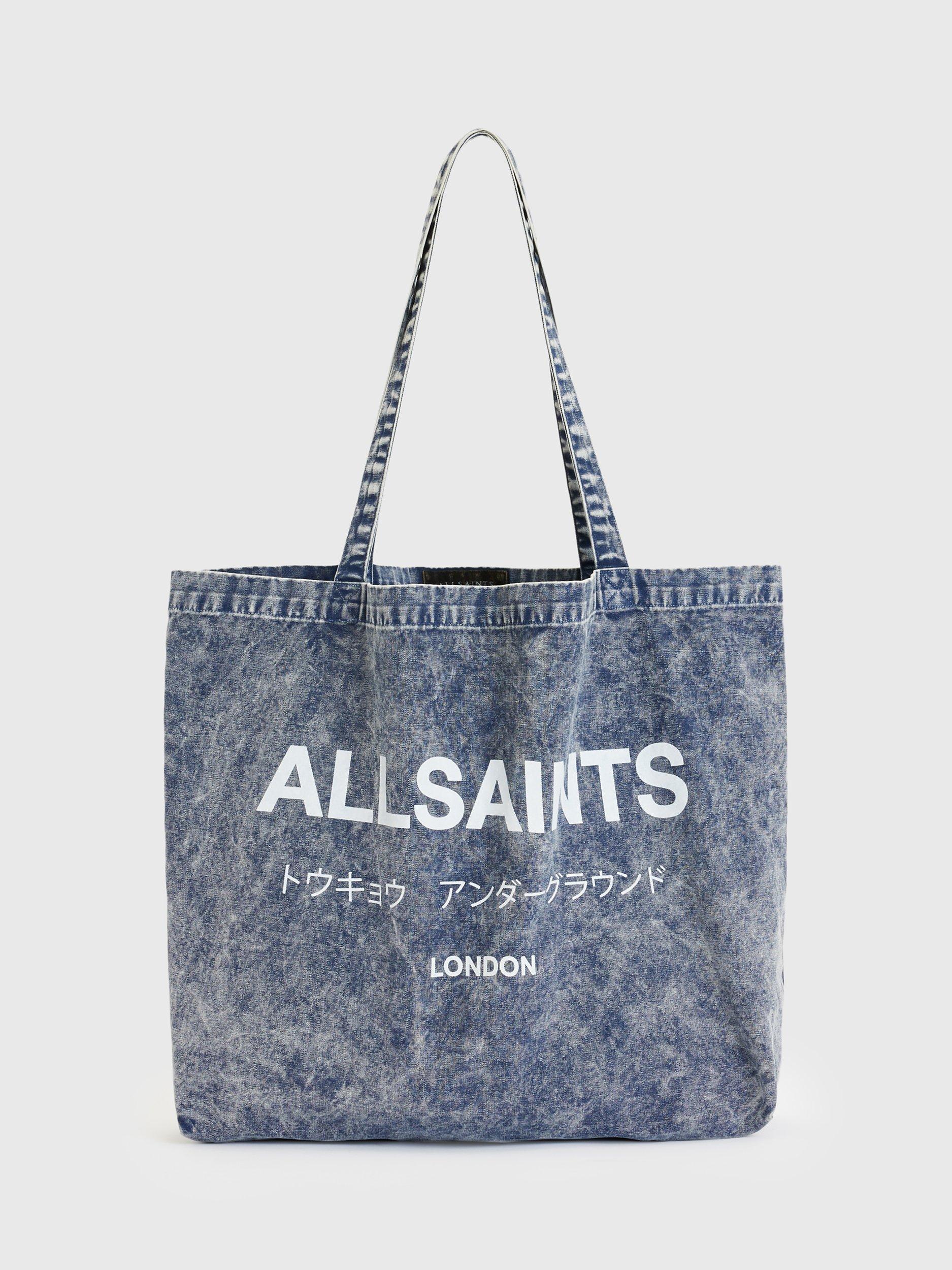 AllSaints Underground Acid Wash Tote Bag, Deep Sea Navy/Chalk, One Size