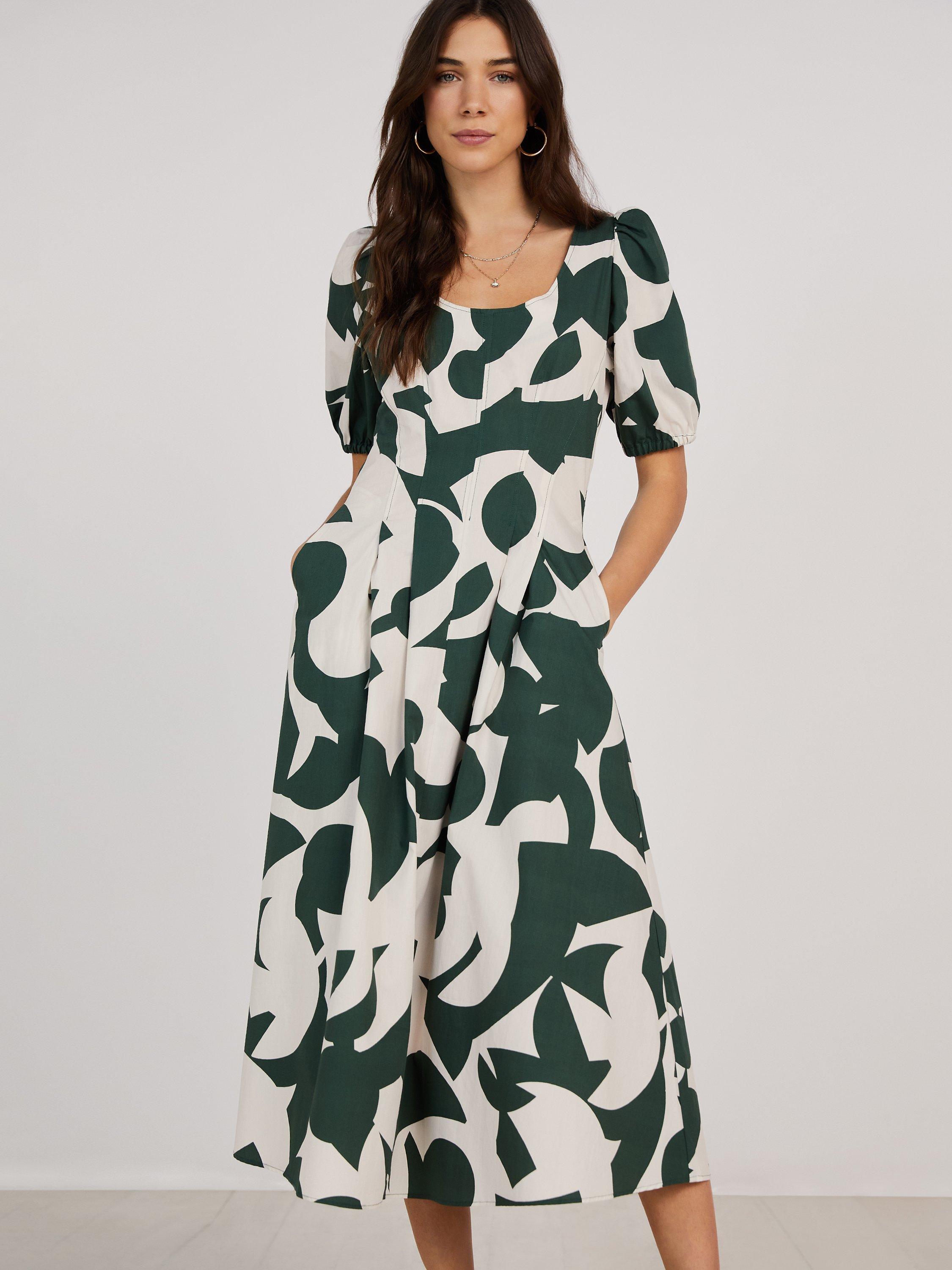 Baukjen Jazlyn Abstract Print Organic Cotton Dress, Green