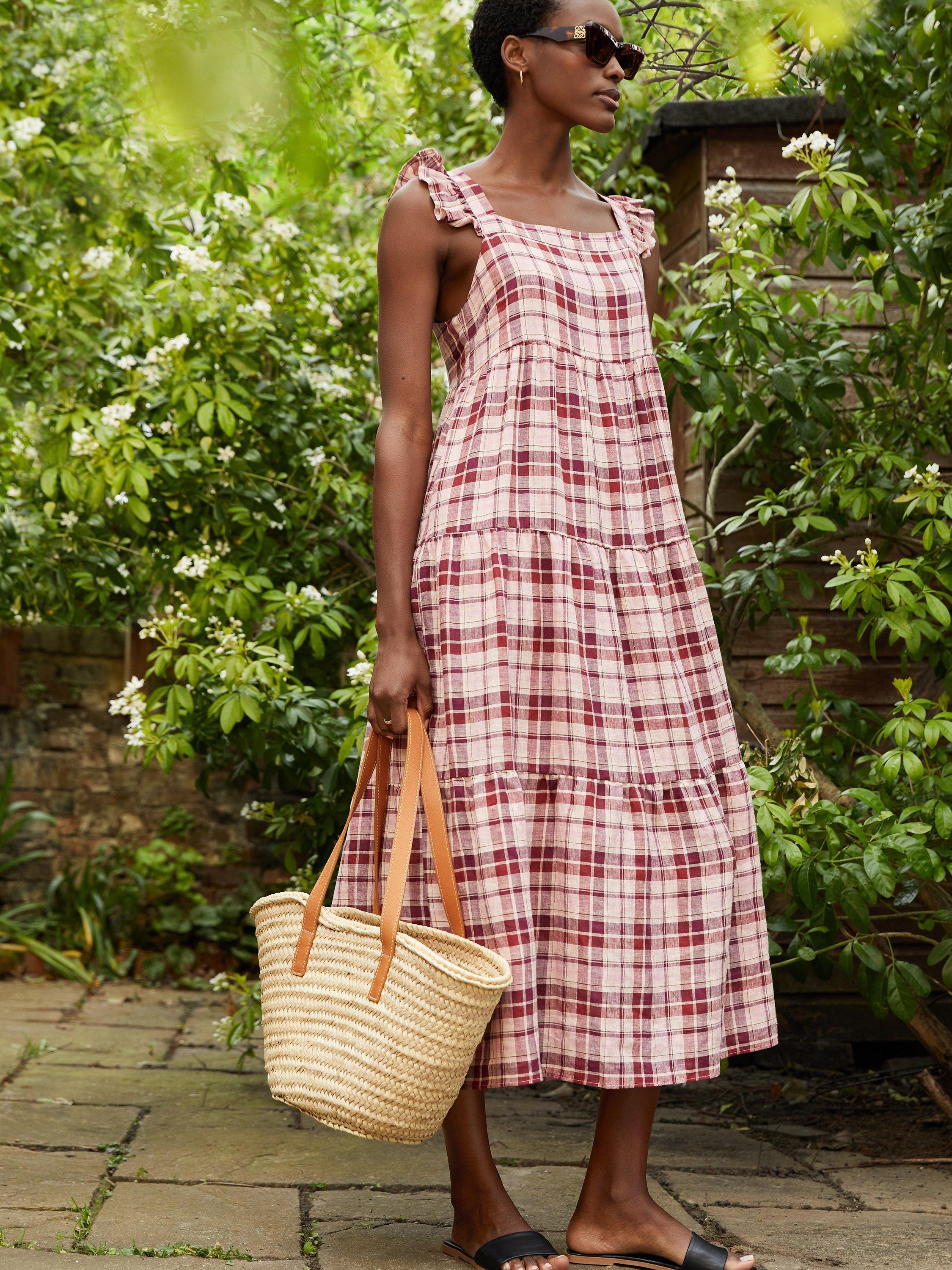 Burgundy gingham dress hotsell