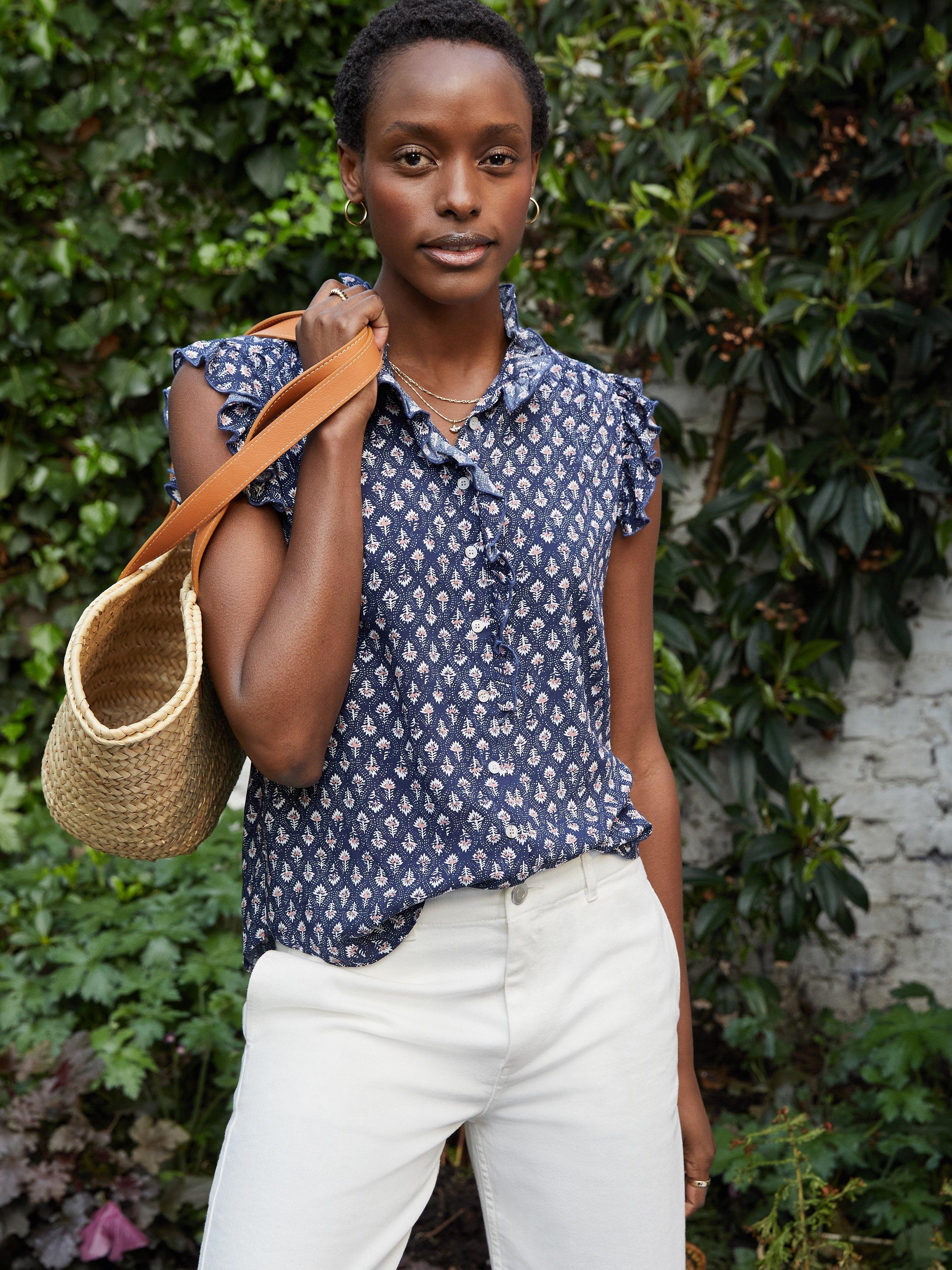 Baukjen Iris Woodblock Shirt, Indigo
