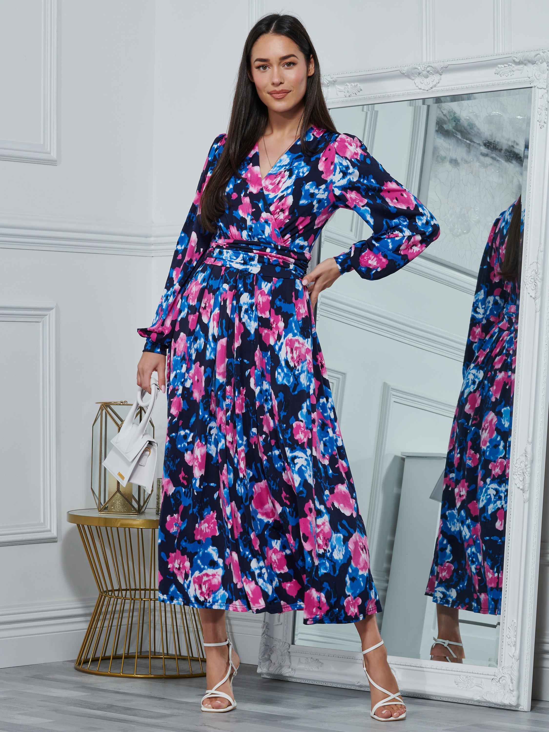 Jolie Moi Kamille Long Sleeve Maxi Dress Navy Multi