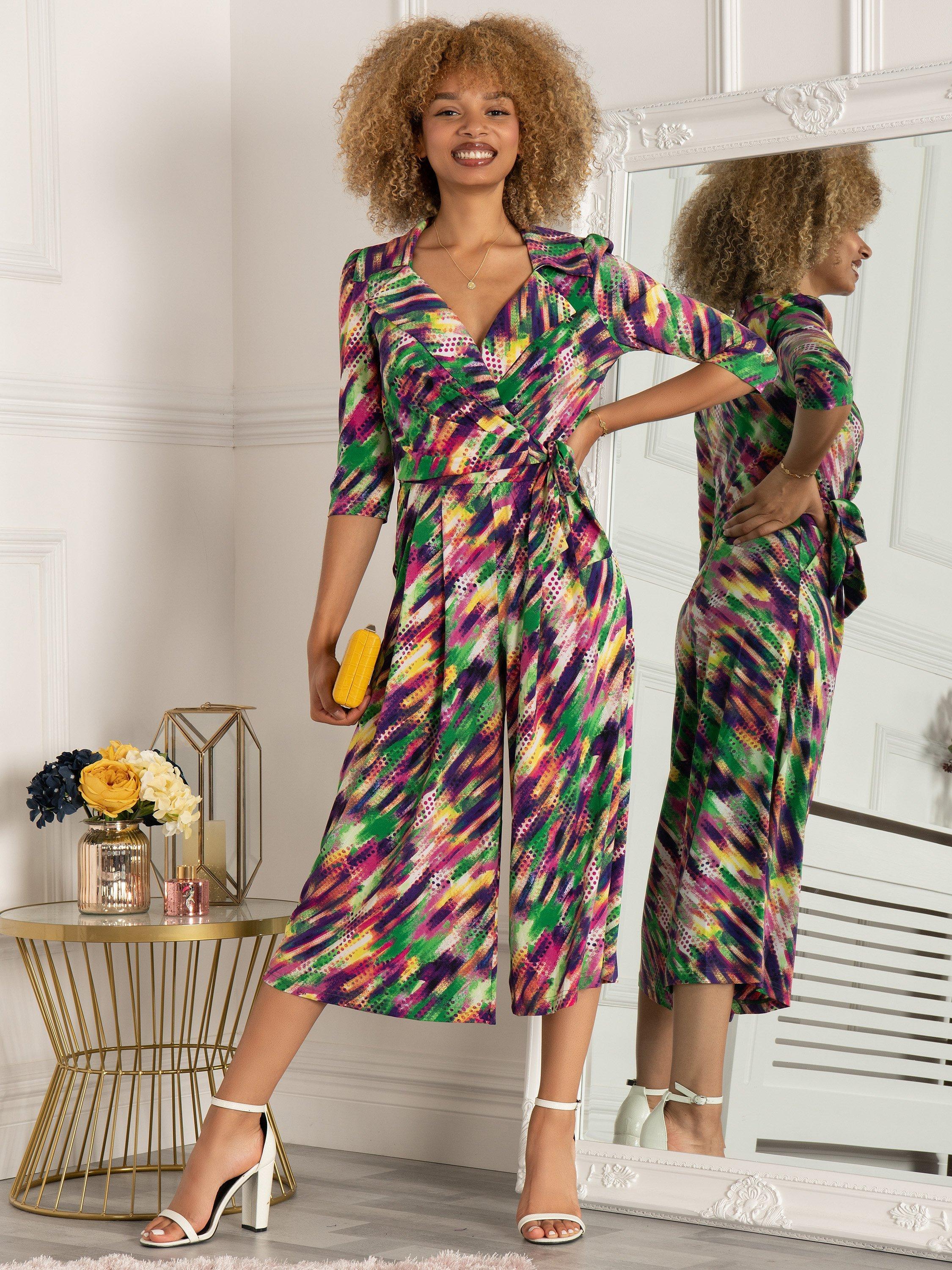 Jolie Moi Revere Collar Cullotte Jumpsuit, Multi