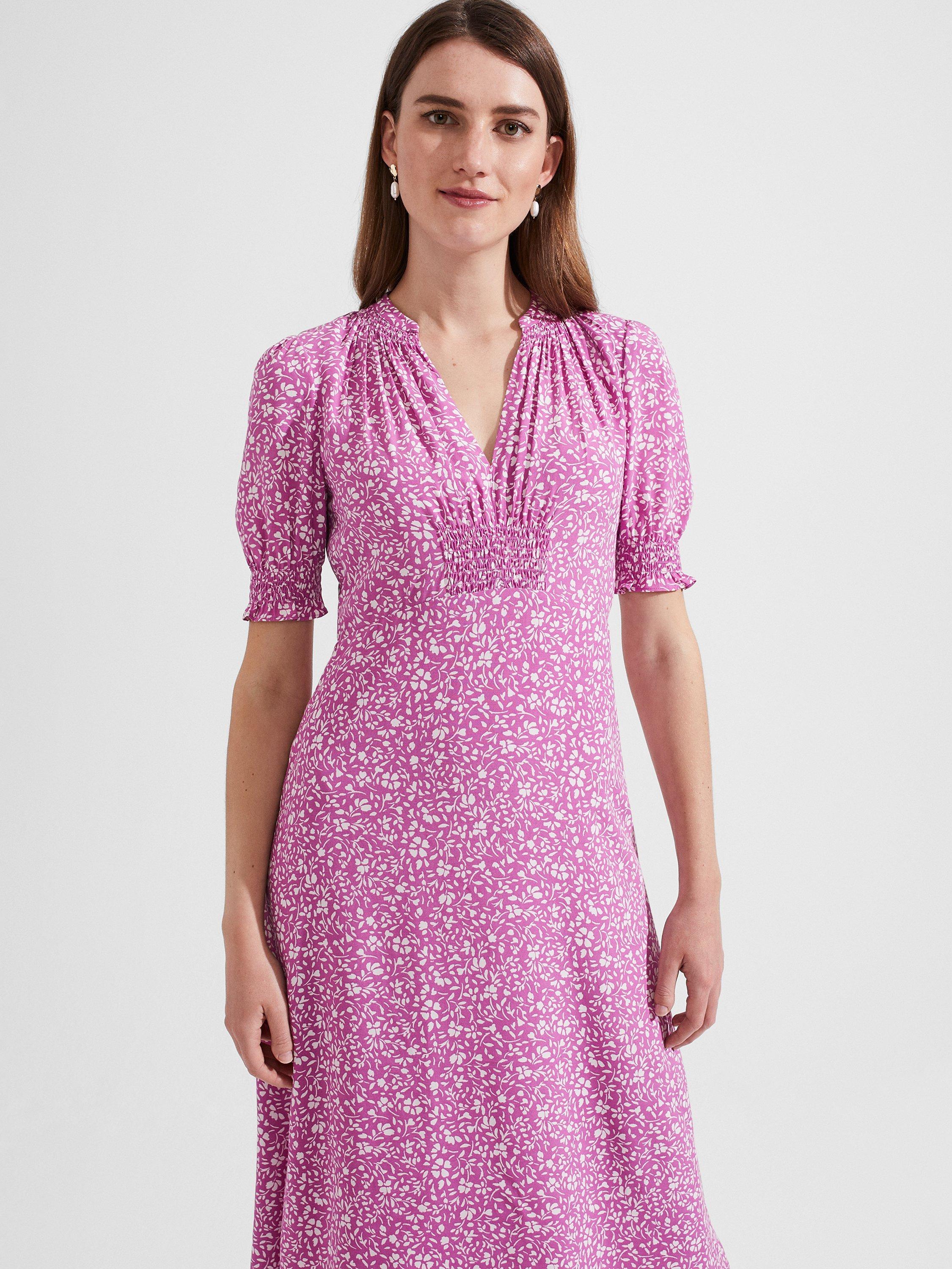 Product image 2 of 6, which shows Hobbs Tullia Floral Midi Dress, Pink/Ivory, 12
