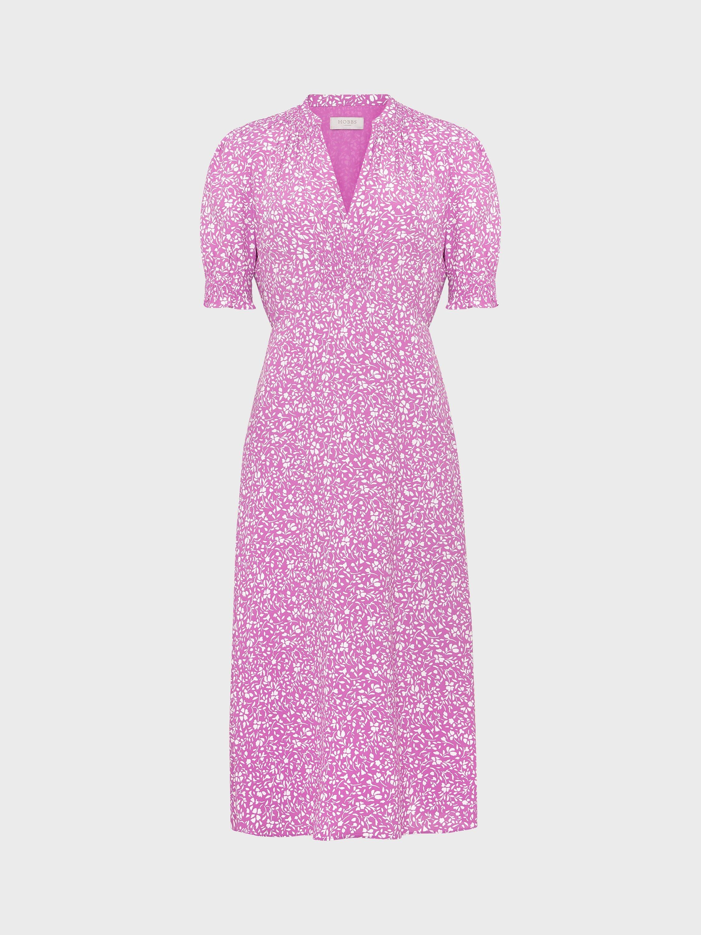 Product image 6 of 6, which shows Hobbs Tullia Floral Midi Dress, Pink/Ivory, 12