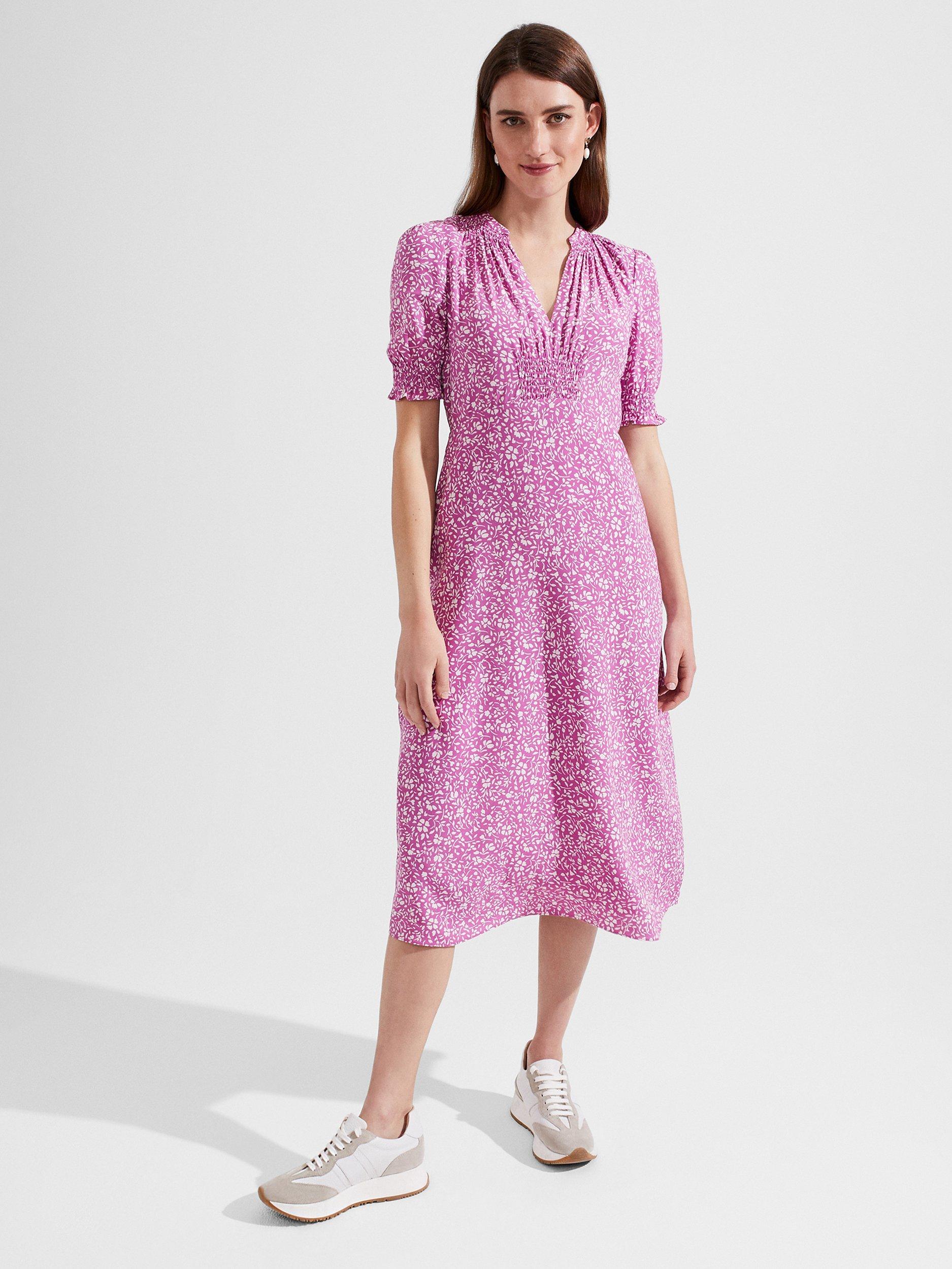 Hobbs Petite Tullia Floral Midi Dress, Pink/Ivory