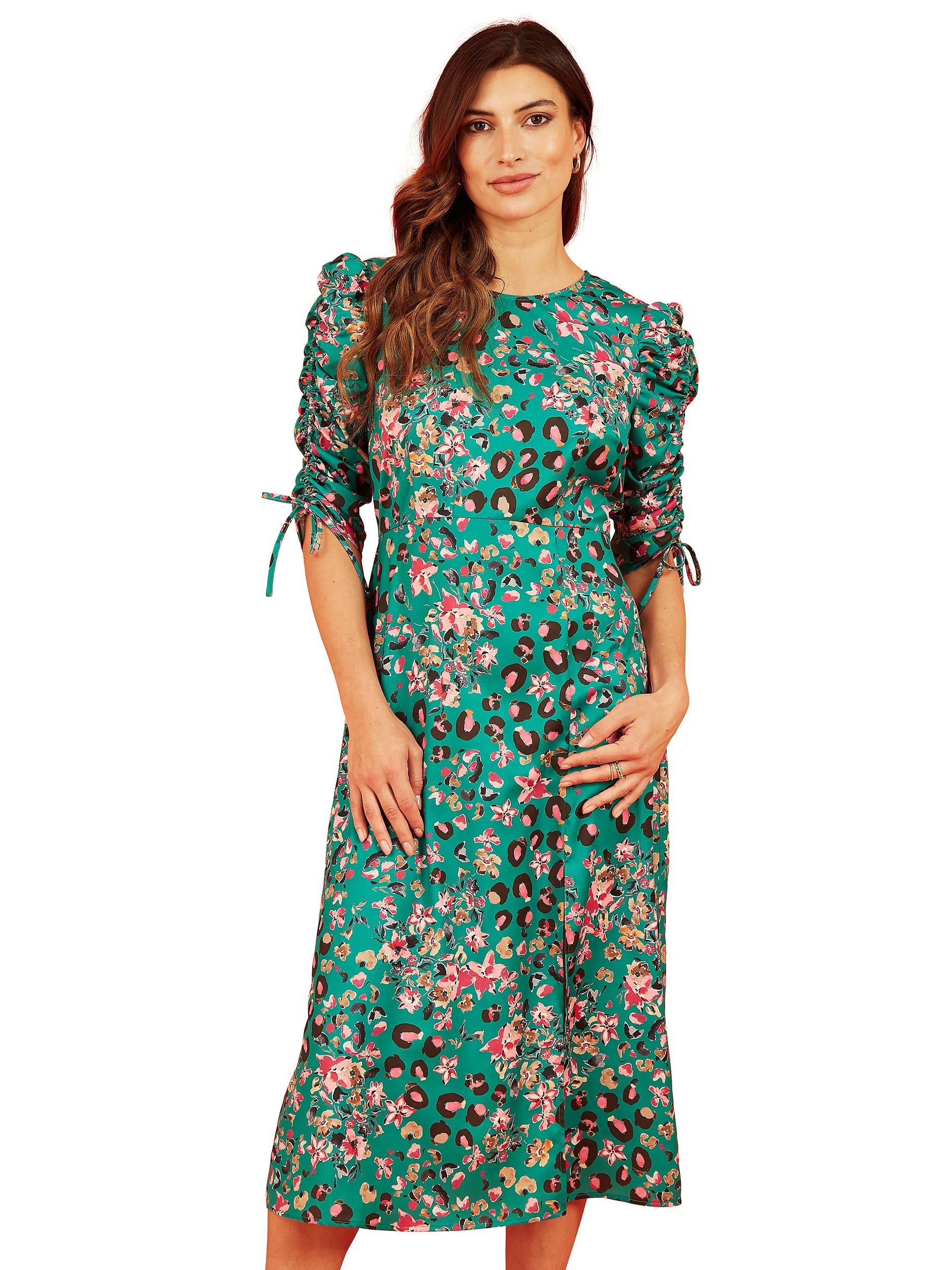 Yumi Skater Style Midi Dress, Green/Multi