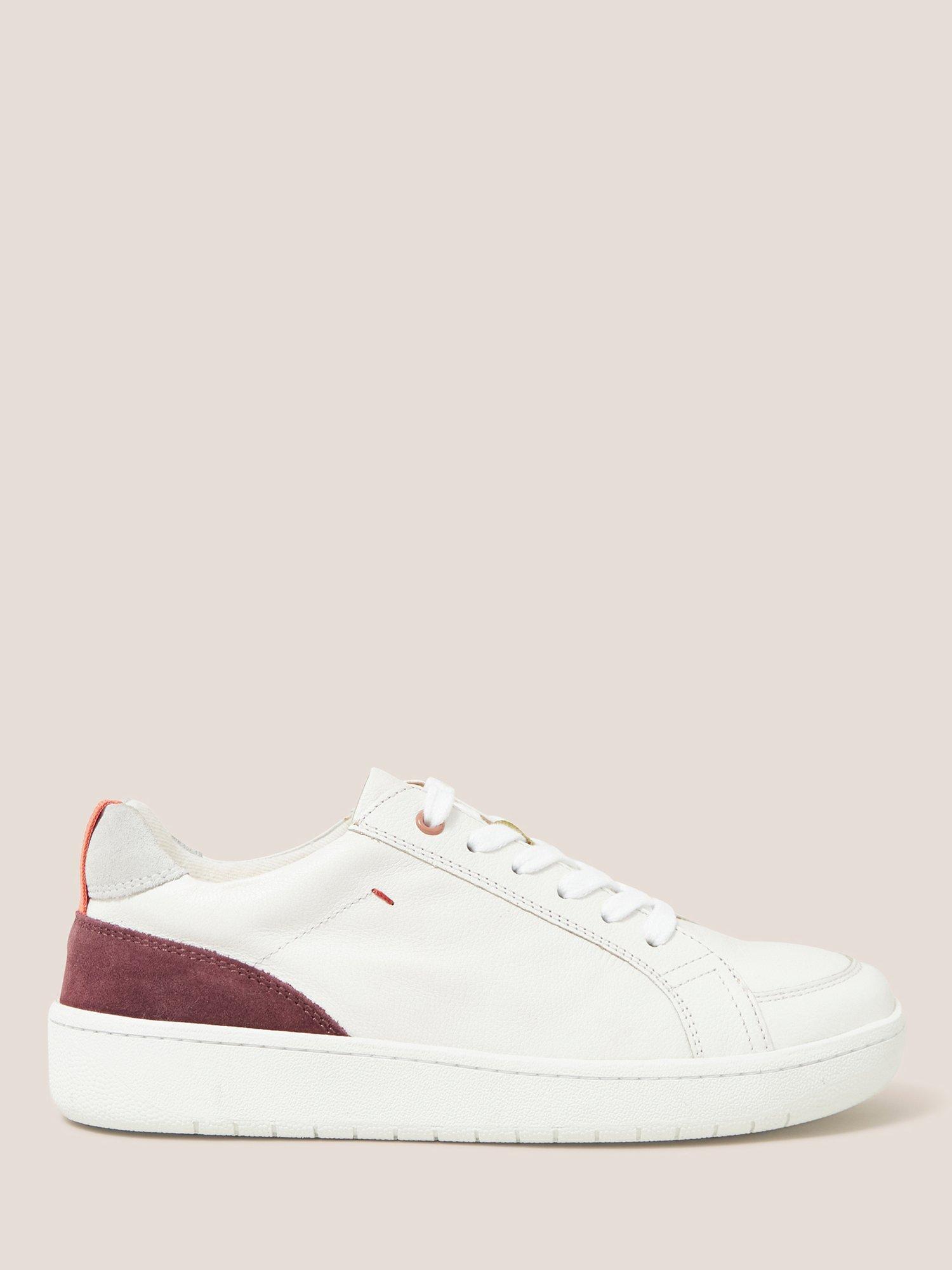 White Stuff Leather Suede Trainers, Bril White