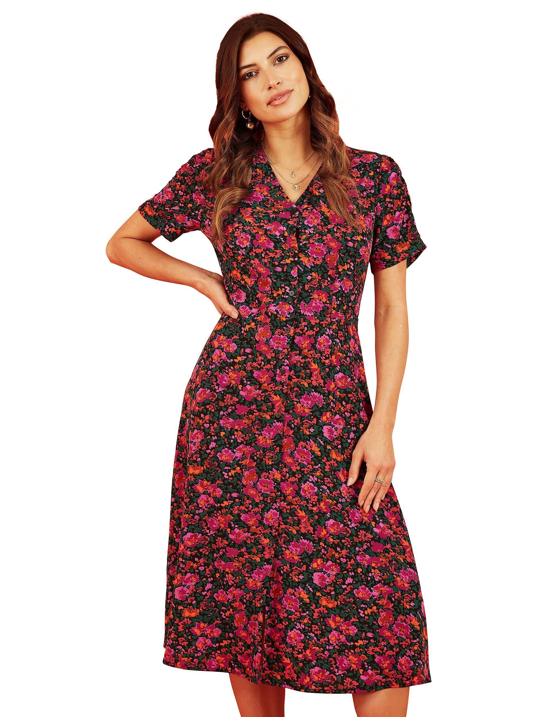Mela London Floral Print Midi Dress, Pink