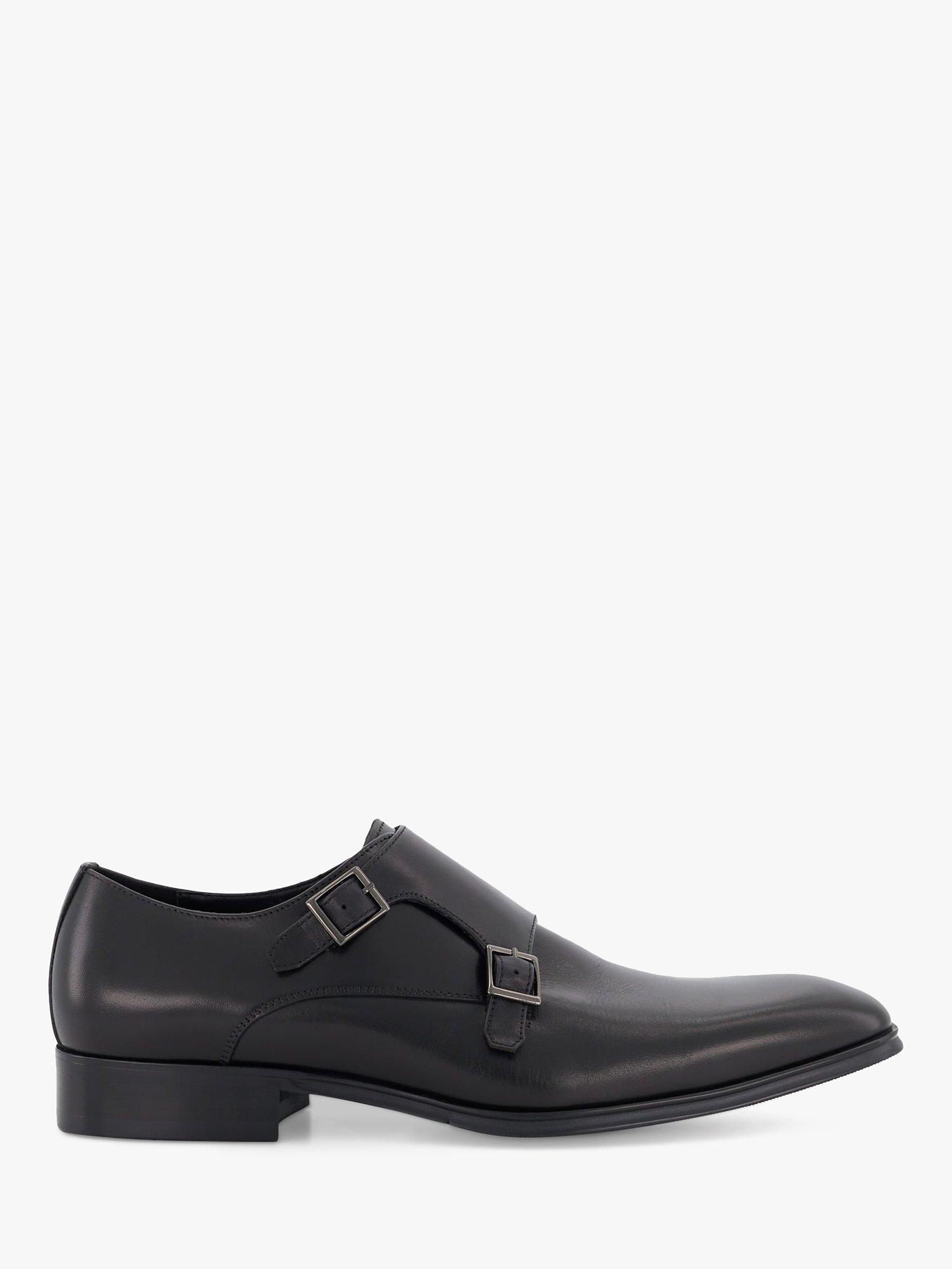 Dune Situation Double Strap Leather Monk Shoes, Black