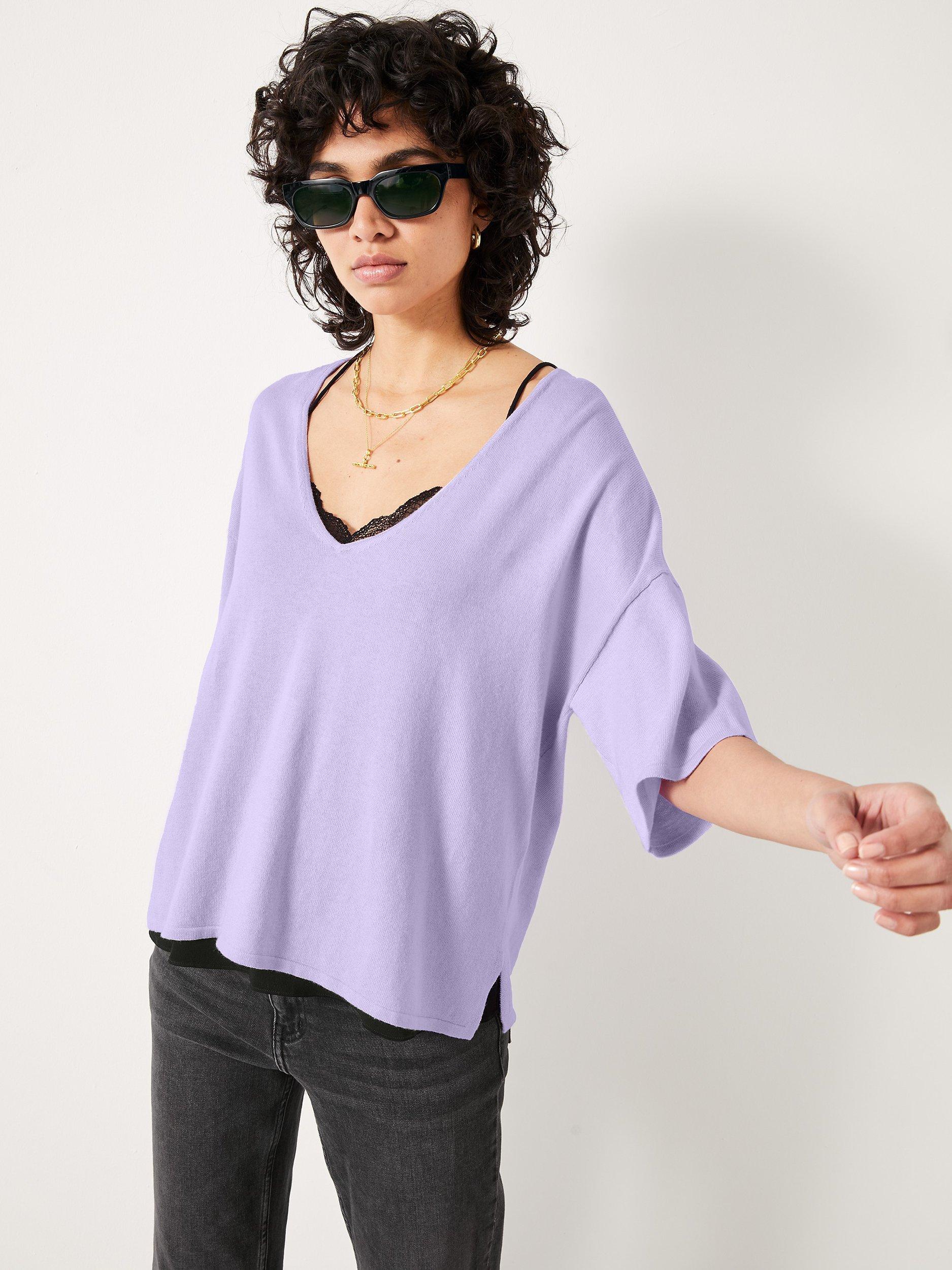 HUSH Cierra V-Neck Knitted Top, Lilac, XS