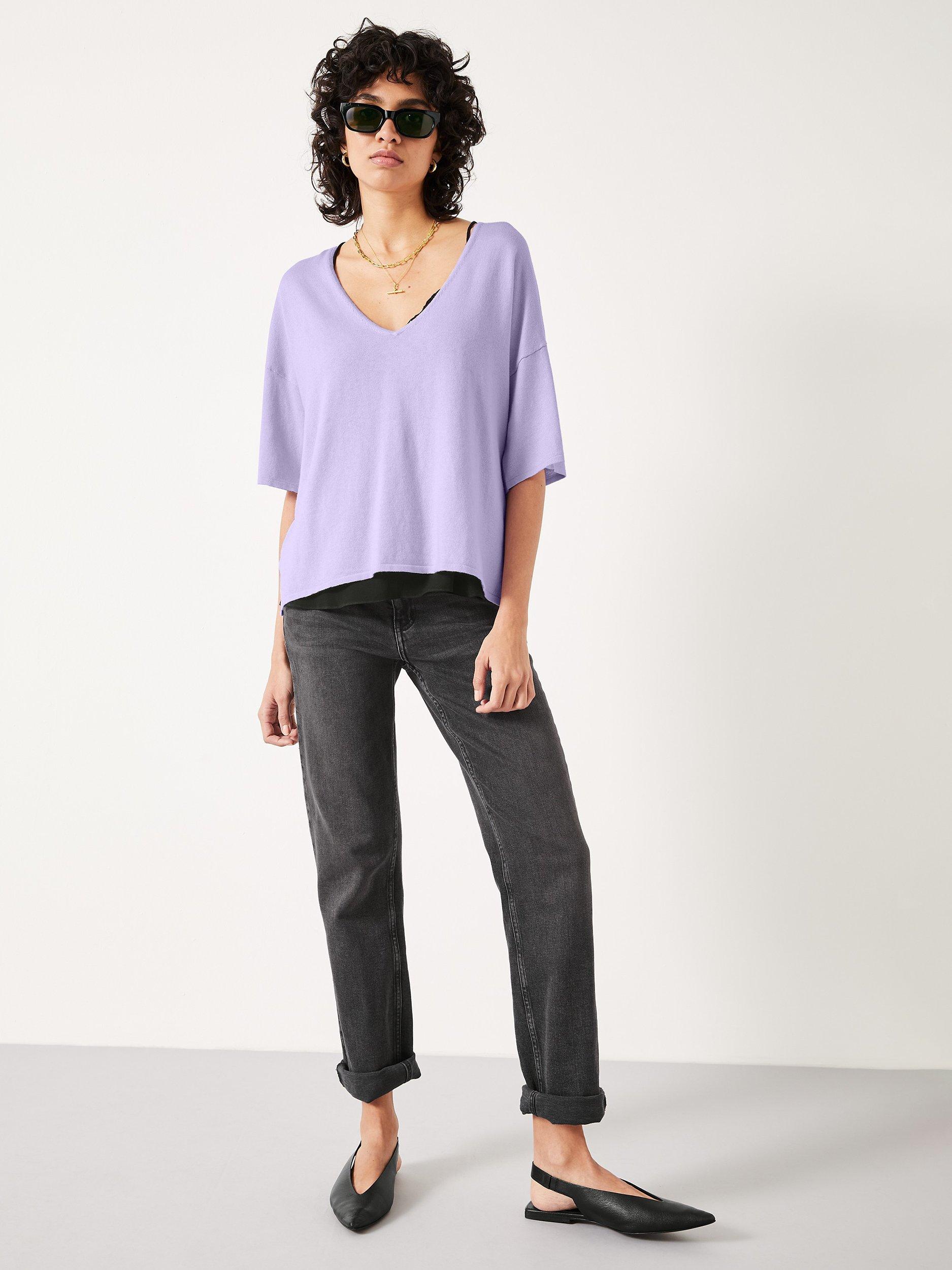 HUSH Cierra V-Neck Knitted Top, Lilac, XS