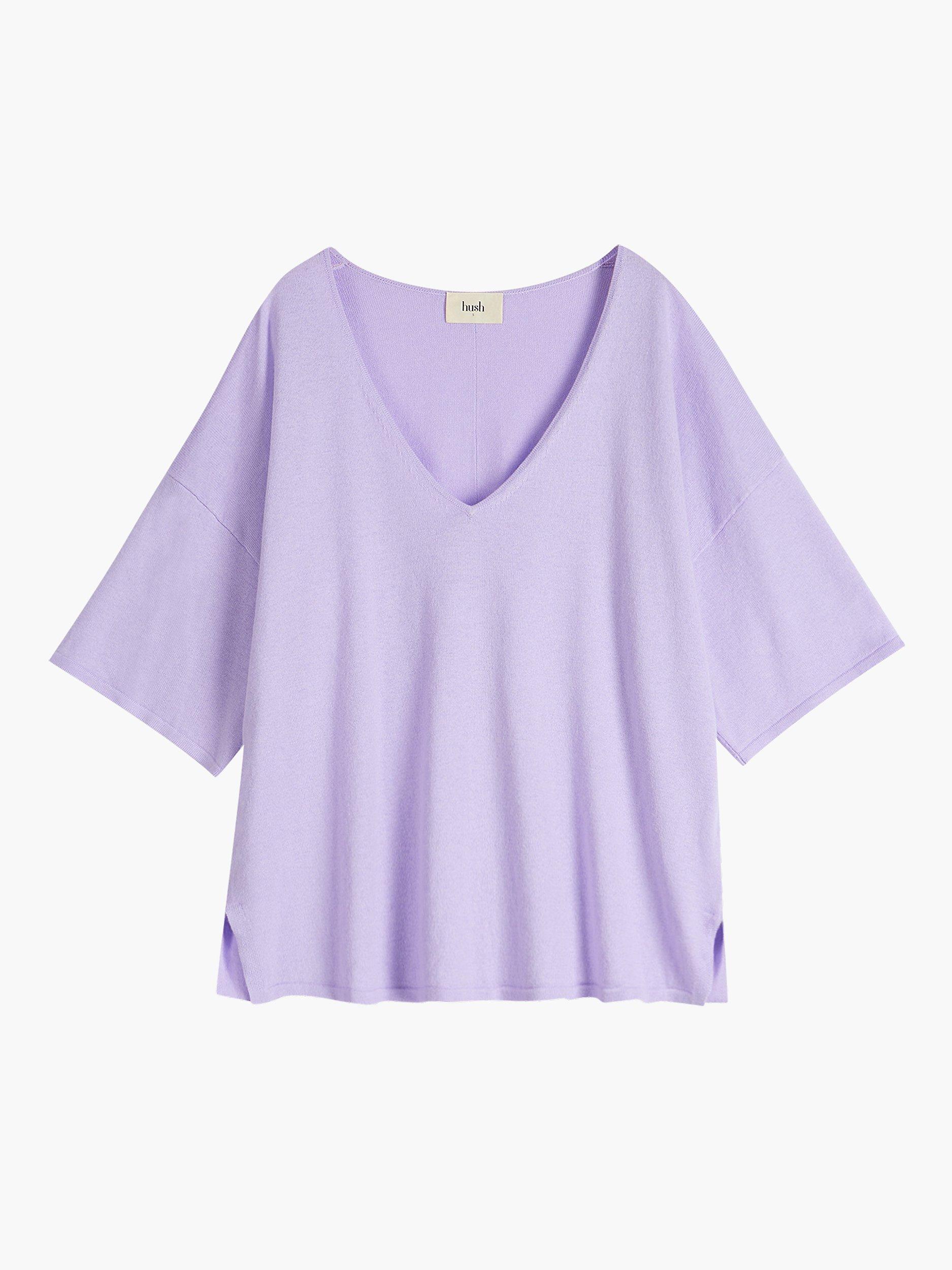 HUSH Cierra V-Neck Knitted Top, Lilac, XS