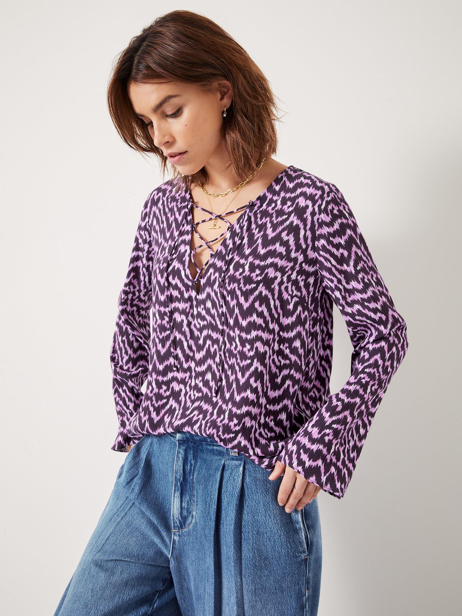 HUSH Elianna Lace Up Blouse, Lilac