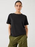 HUSH Hattie Cotton Slub Crew Neck T-Shirt, Black