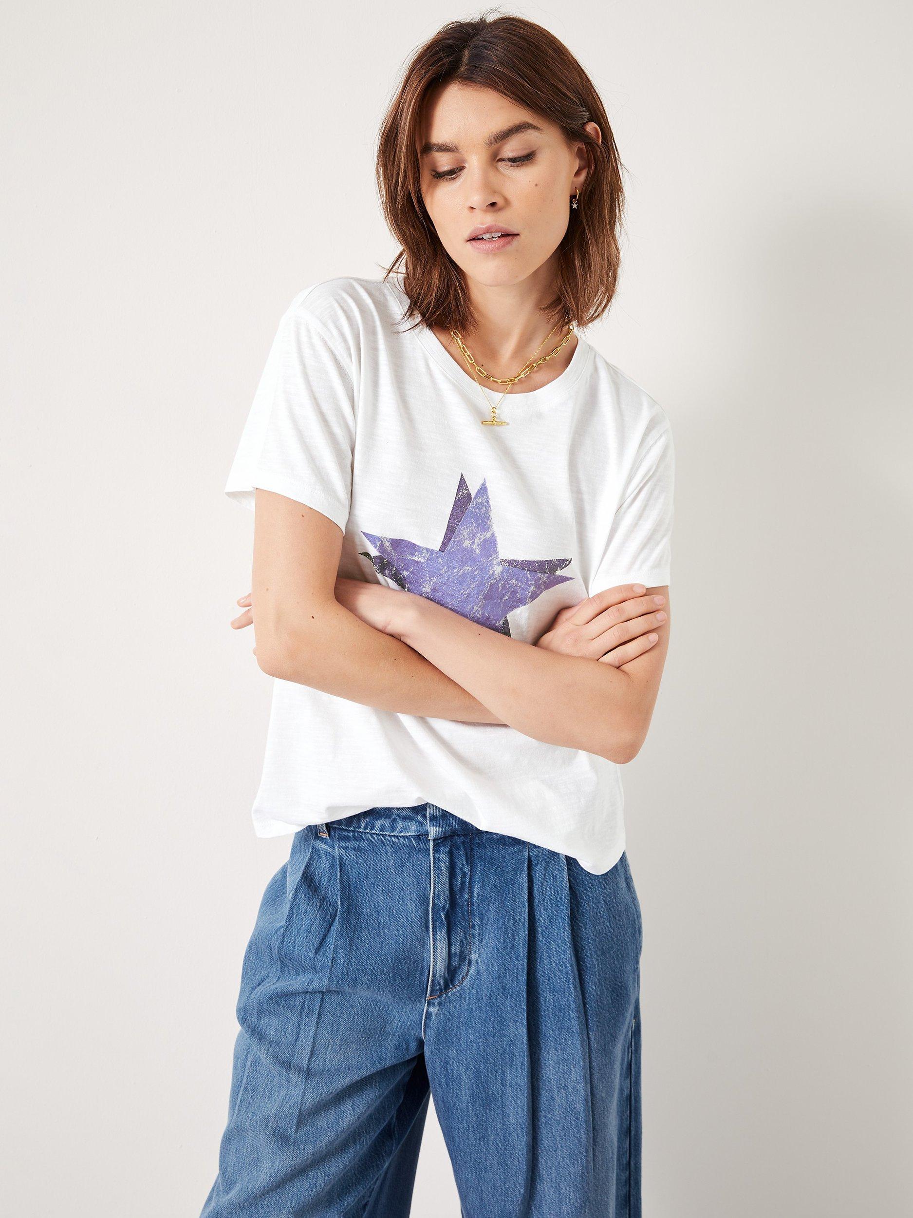 HUSH Double Star Relaxed T-Shirt, White/Purple