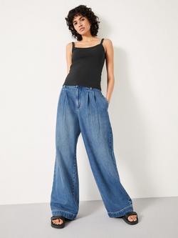 HUSH Lya Pleat Front Wide Leg Jeans containing TENCEL™ Lyocell - view 2, Mid Authentic