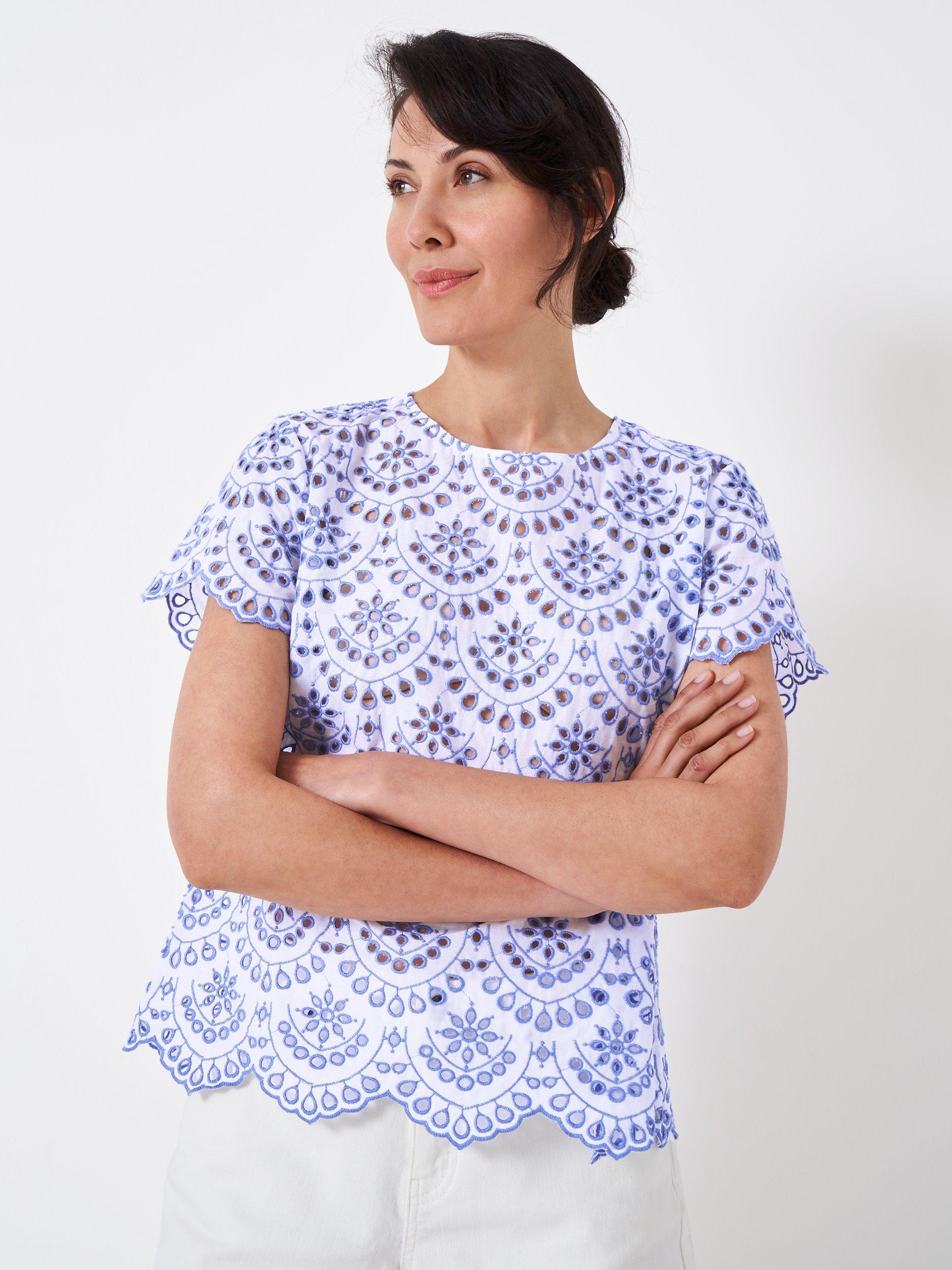 Crew Clothing Meadow Broderie Top, White/Multi