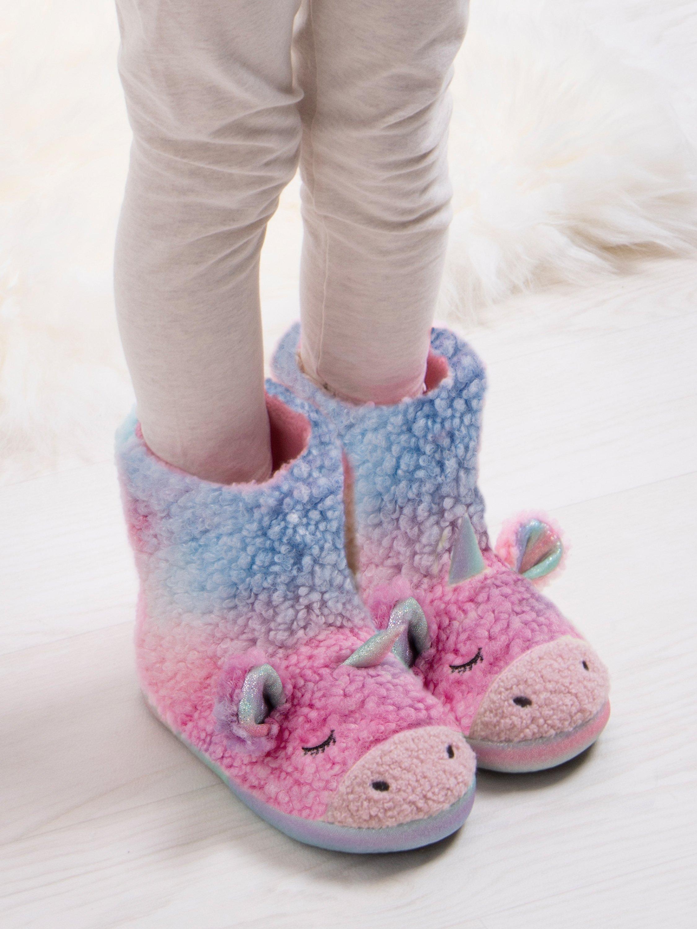 totes Kids 3D Unicorn Boot Style Slippers Pink Blue