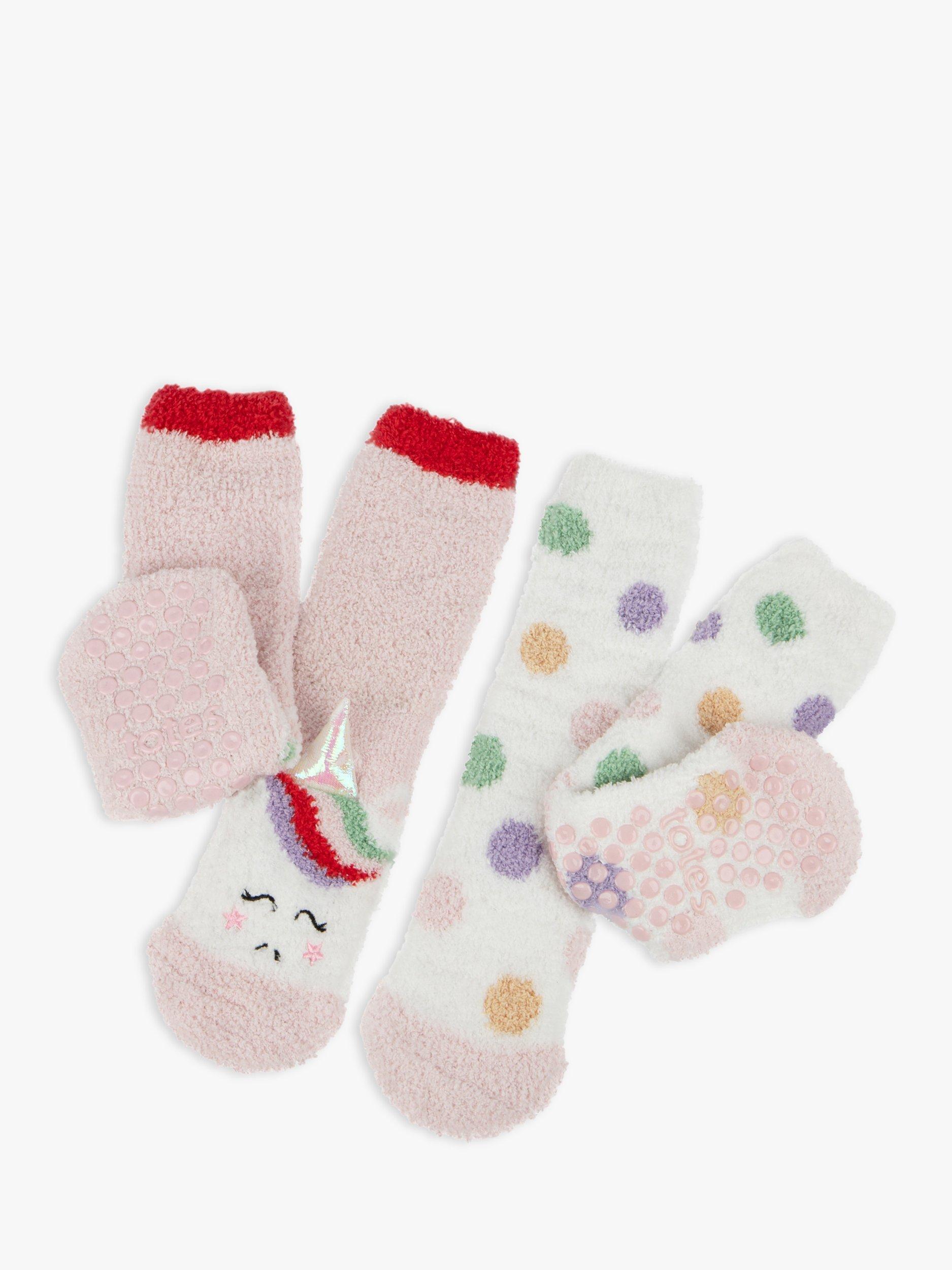 totes Kids' Unicorn Spot Slipper Socks, Pack of 2, White/Multi