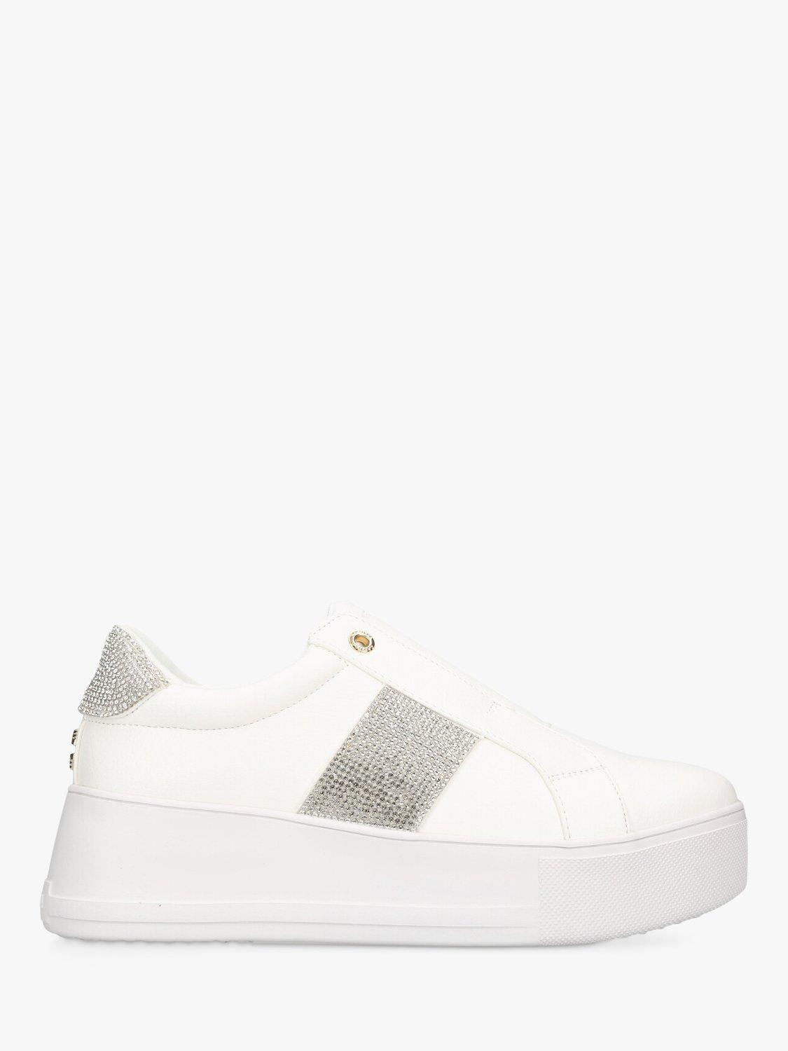 Carvela Jive Laceless Embellished Flatform Trainers, White/Silver