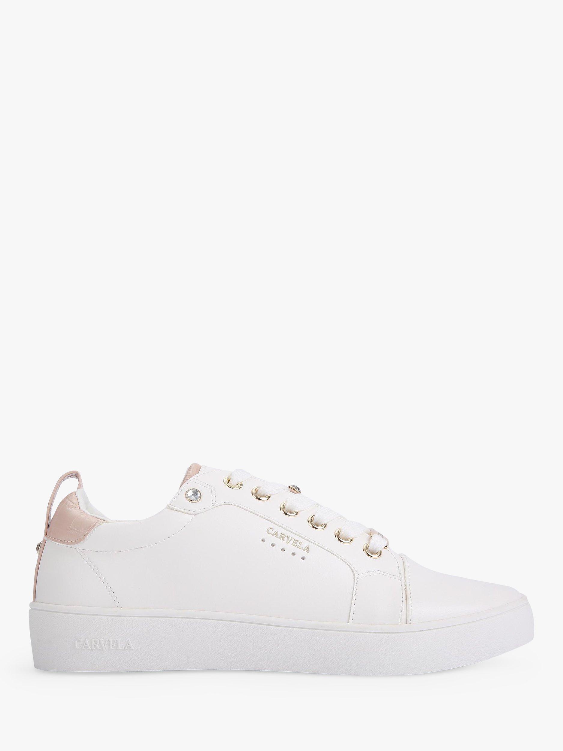 Product image 1 of 5, which shows Carvela Joyful Lace Up Flatform Trainers, White, 5
