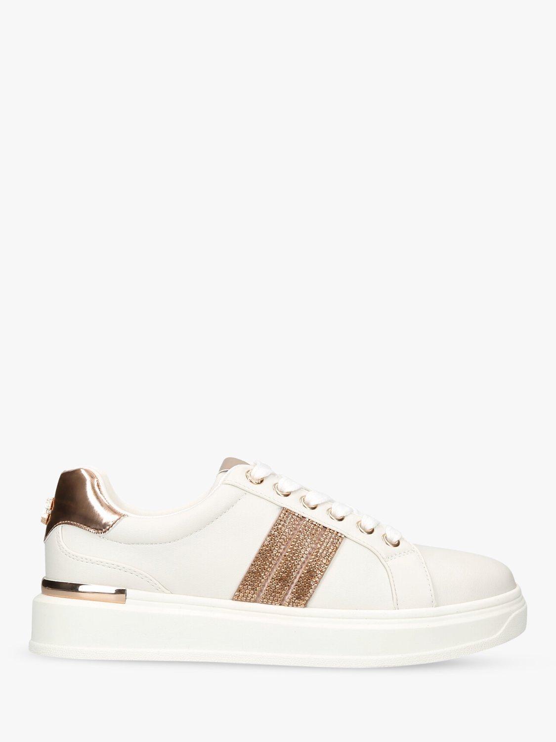 Carvela Glitz Crystal Embellished Lace Up Trainers, White/Multi