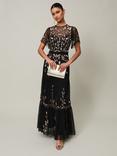 Phase Eight Hilary Leaf Embellished Maxi Dress, Black/Bronze