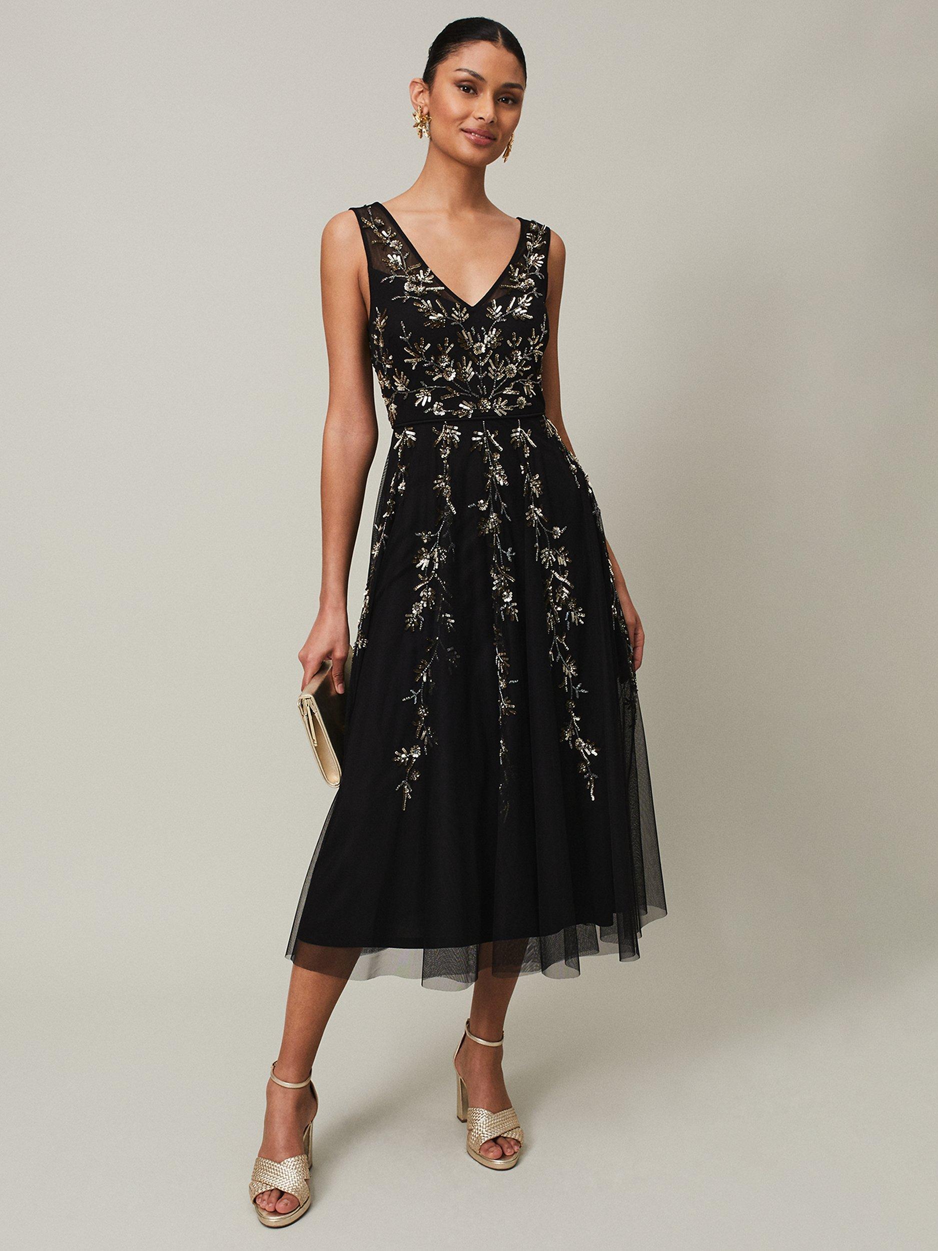 Phase Eight Marissa Embellished Midi Dress Black Gold