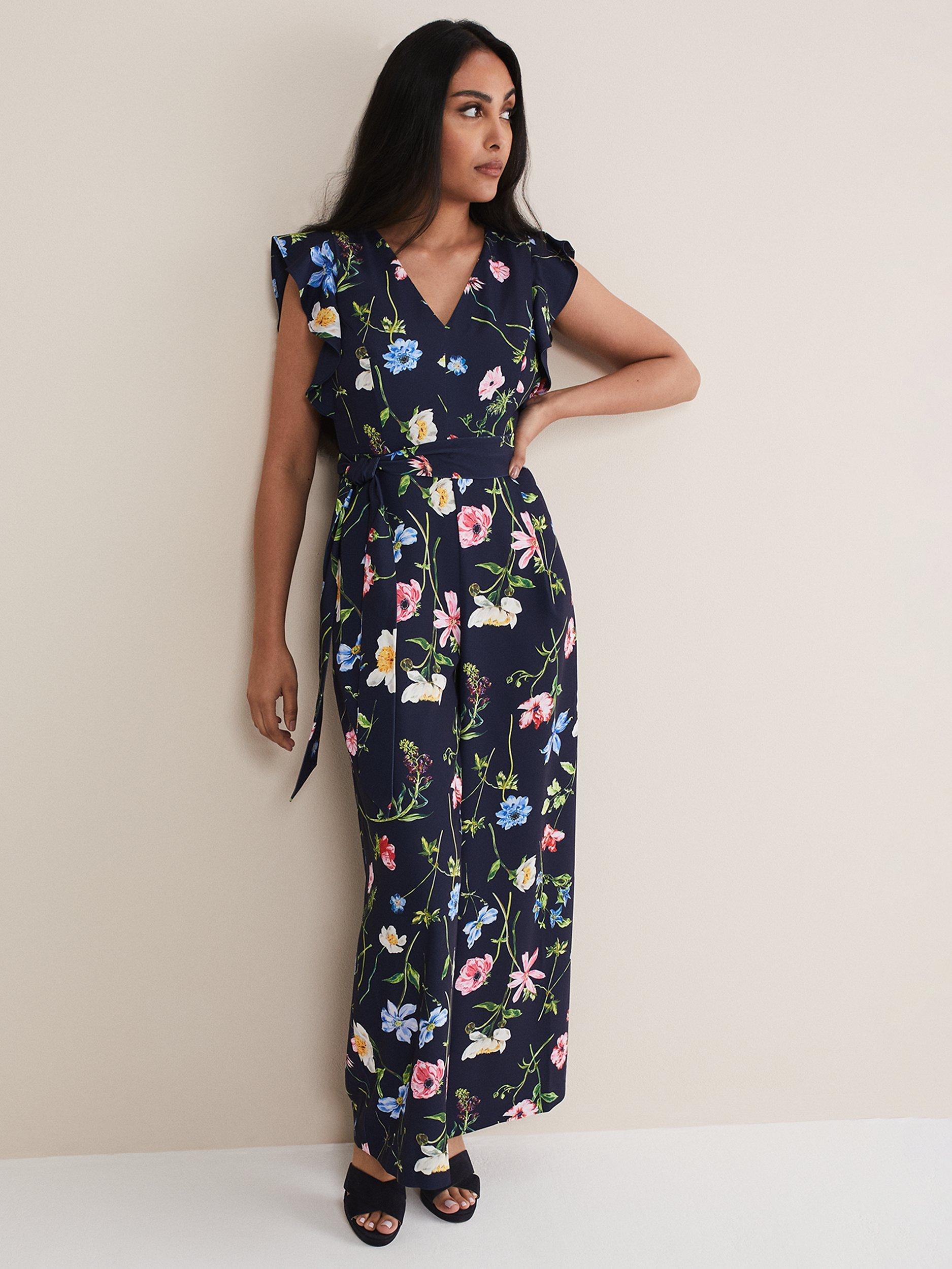 Phase Eight Petite Kallie Floral Wide Leg Jumpsuit, Navy/Multi