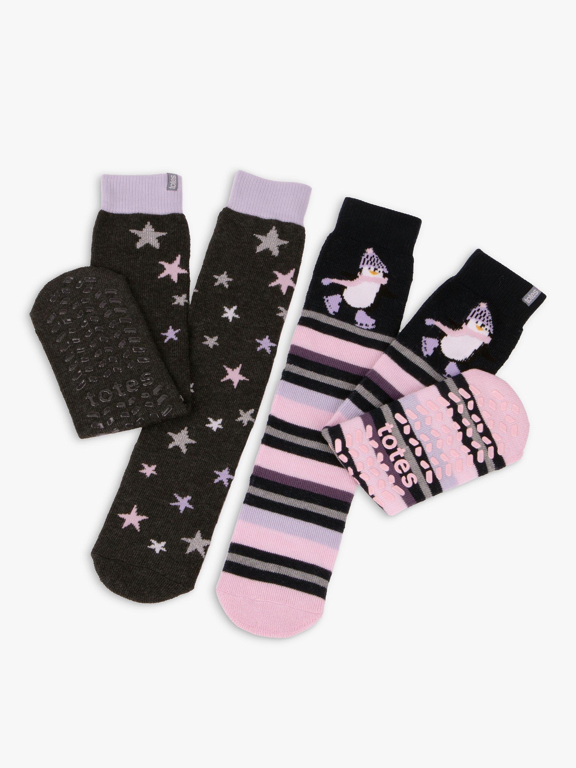 totes Penguin and Star Slipper Bed Socks, Pack of 2, Navy