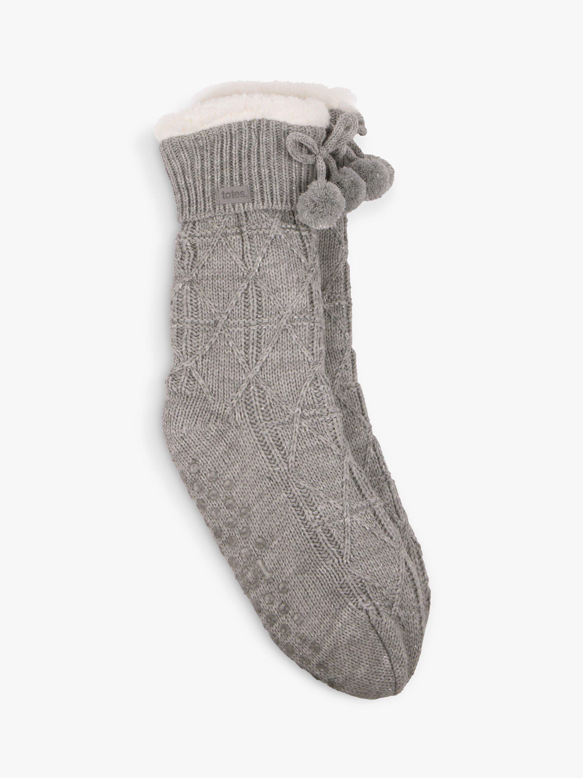 totes Textured Slipper Socks, Grey, One Size