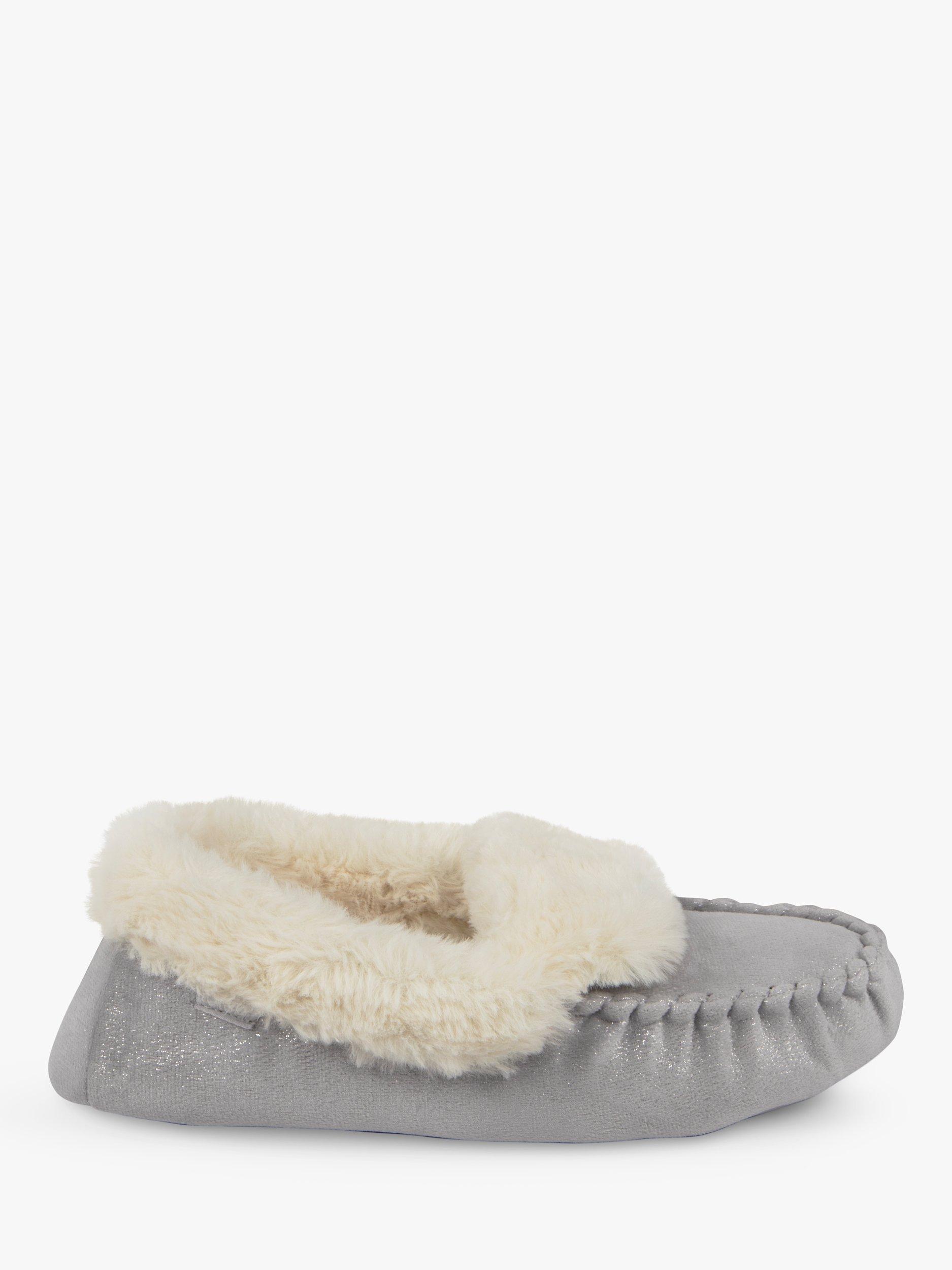 totes Moccasin Slippers, Grey/Cream
