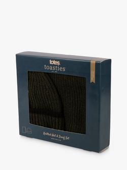 totes Knitted Beanie Hat and Scarf Set, Khaki - view 2, Khaki