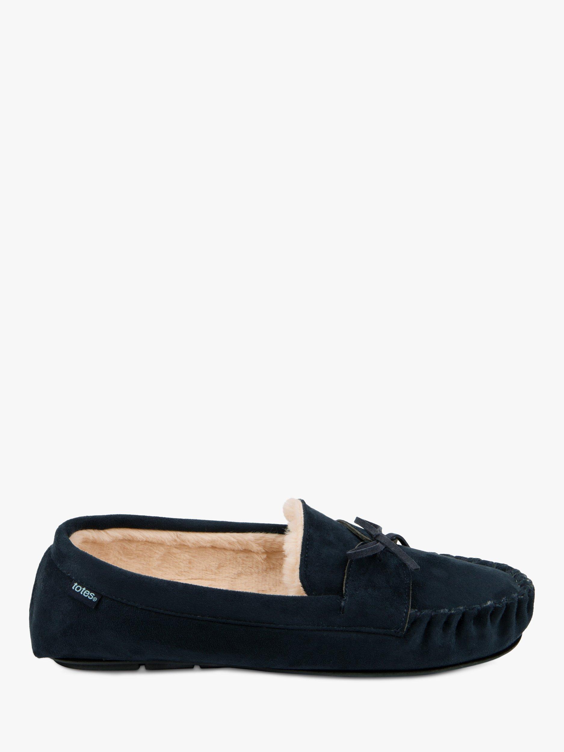 Product image 1 of 8, which shows totes Moccasin Style Faux Fur Lining Slippers, Navy, S