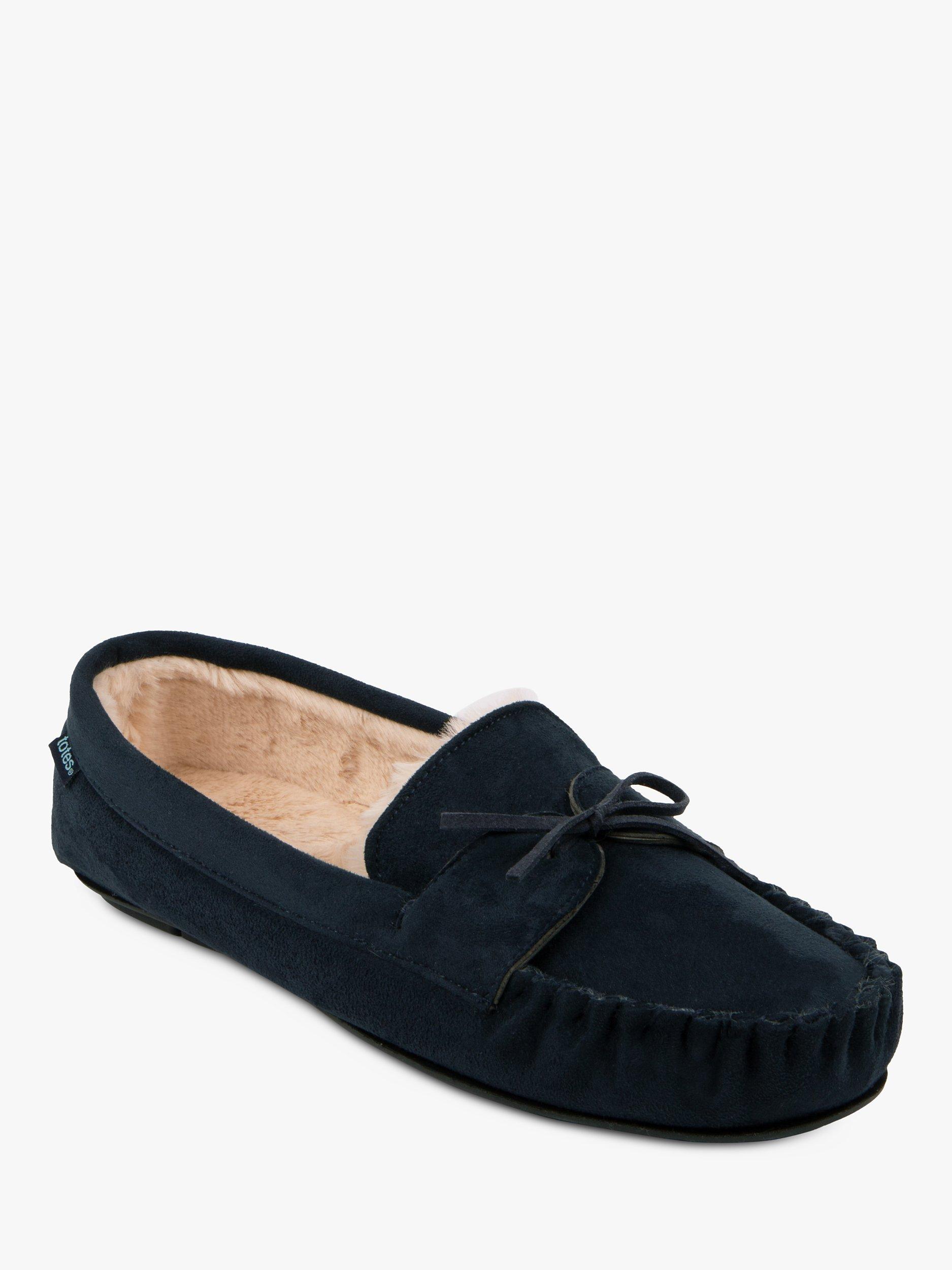Product image 2 of 8, which shows totes Moccasin Style Faux Fur Lining Slippers, Navy, S