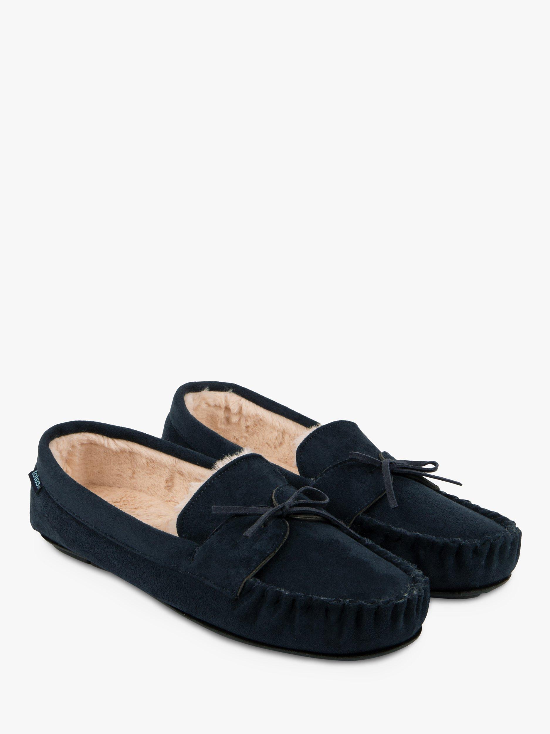 Product image 5 of 8, which shows totes Moccasin Style Faux Fur Lining Slippers, Navy, S
