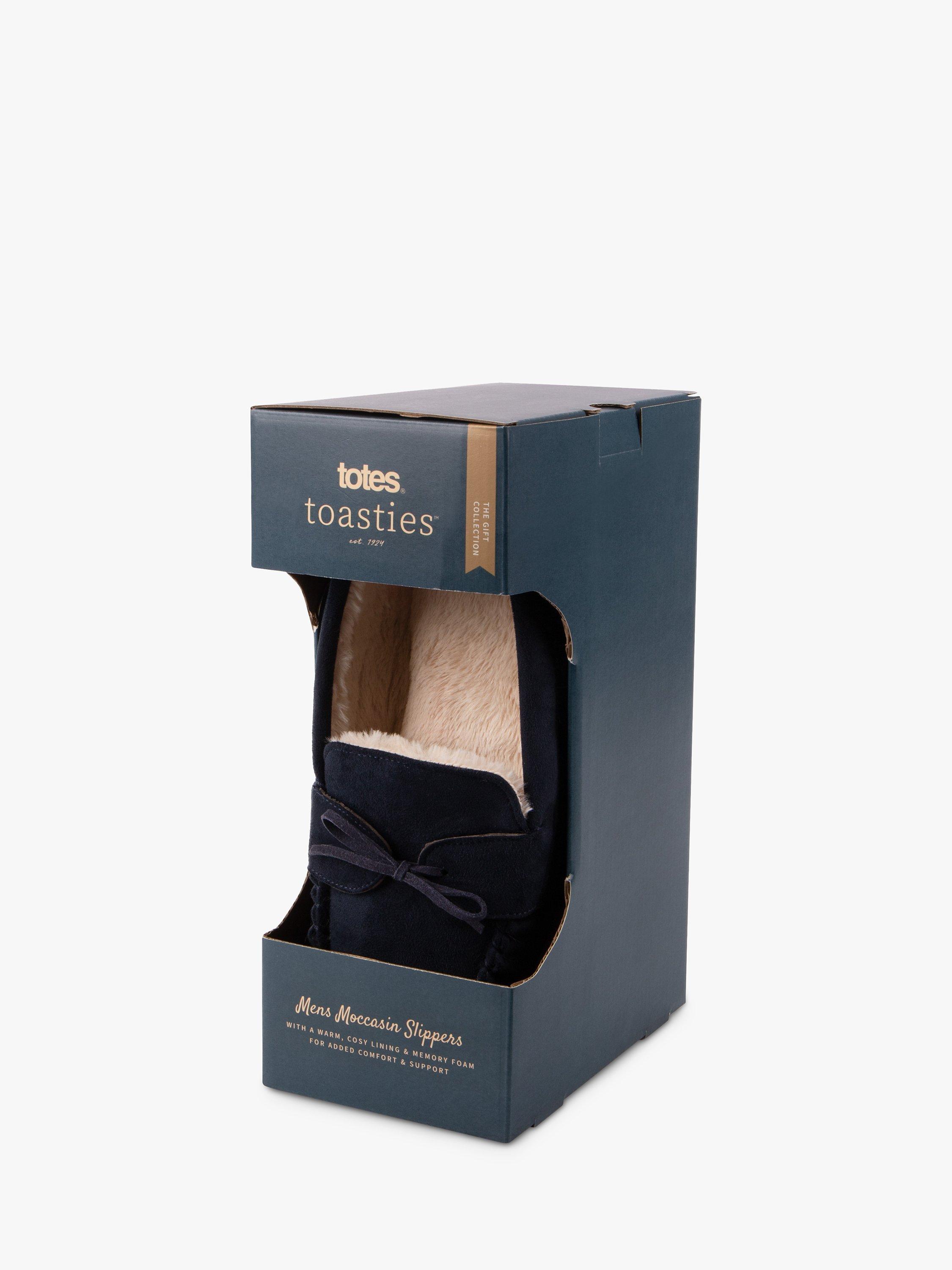 Product image 6 of 8, which shows totes Moccasin Style Faux Fur Lining Slippers, Navy, S