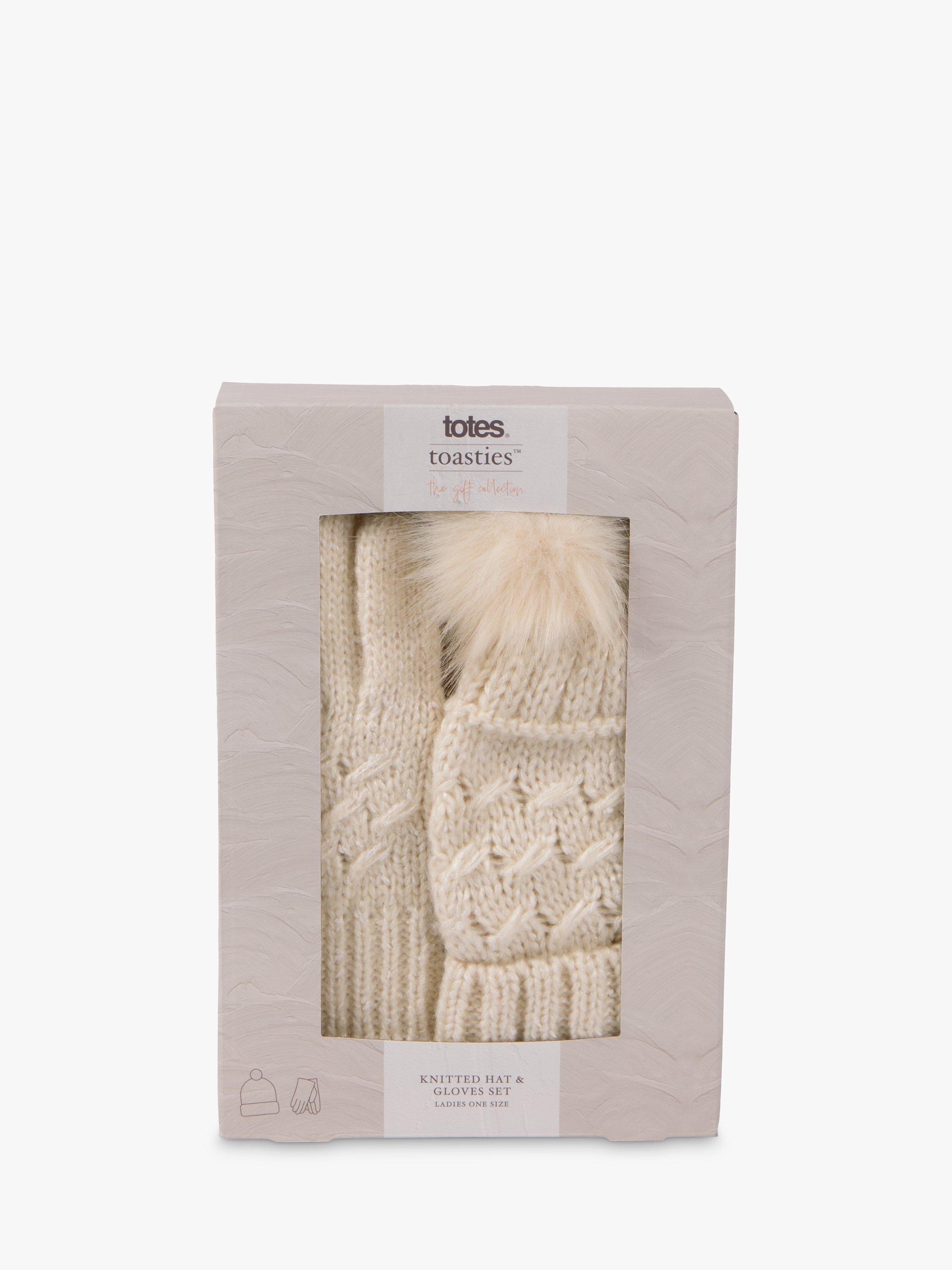 totes Cable Knit Hat and Glove Set, Oat