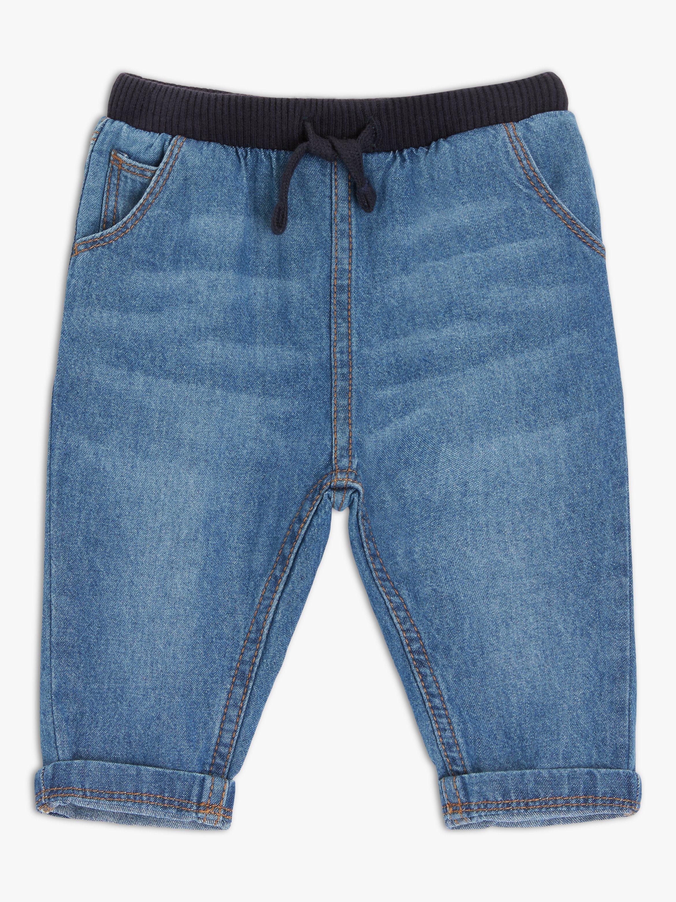 John Lewis Baby Ribbed Waist Jeans, Blue Denim