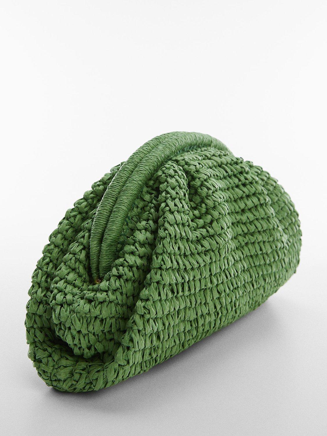 Mango Positano Straw Clutch Bag, Green, One Size