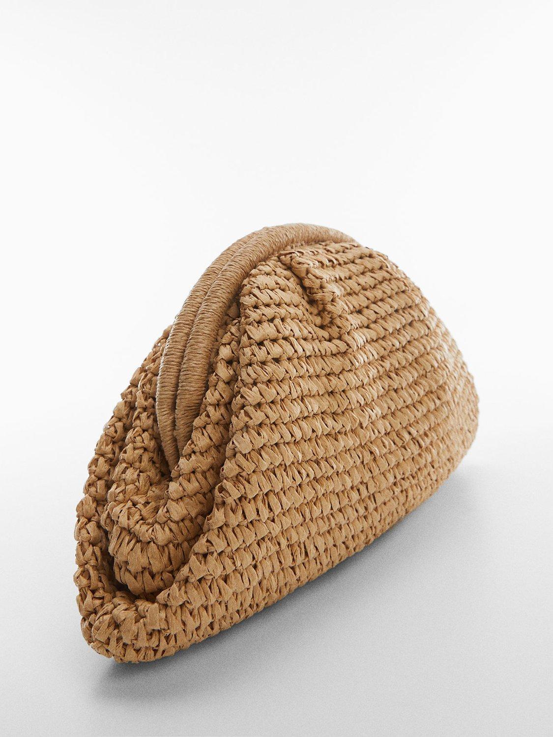 Mango Positano Straw Clutch Bag, Beige, One Size