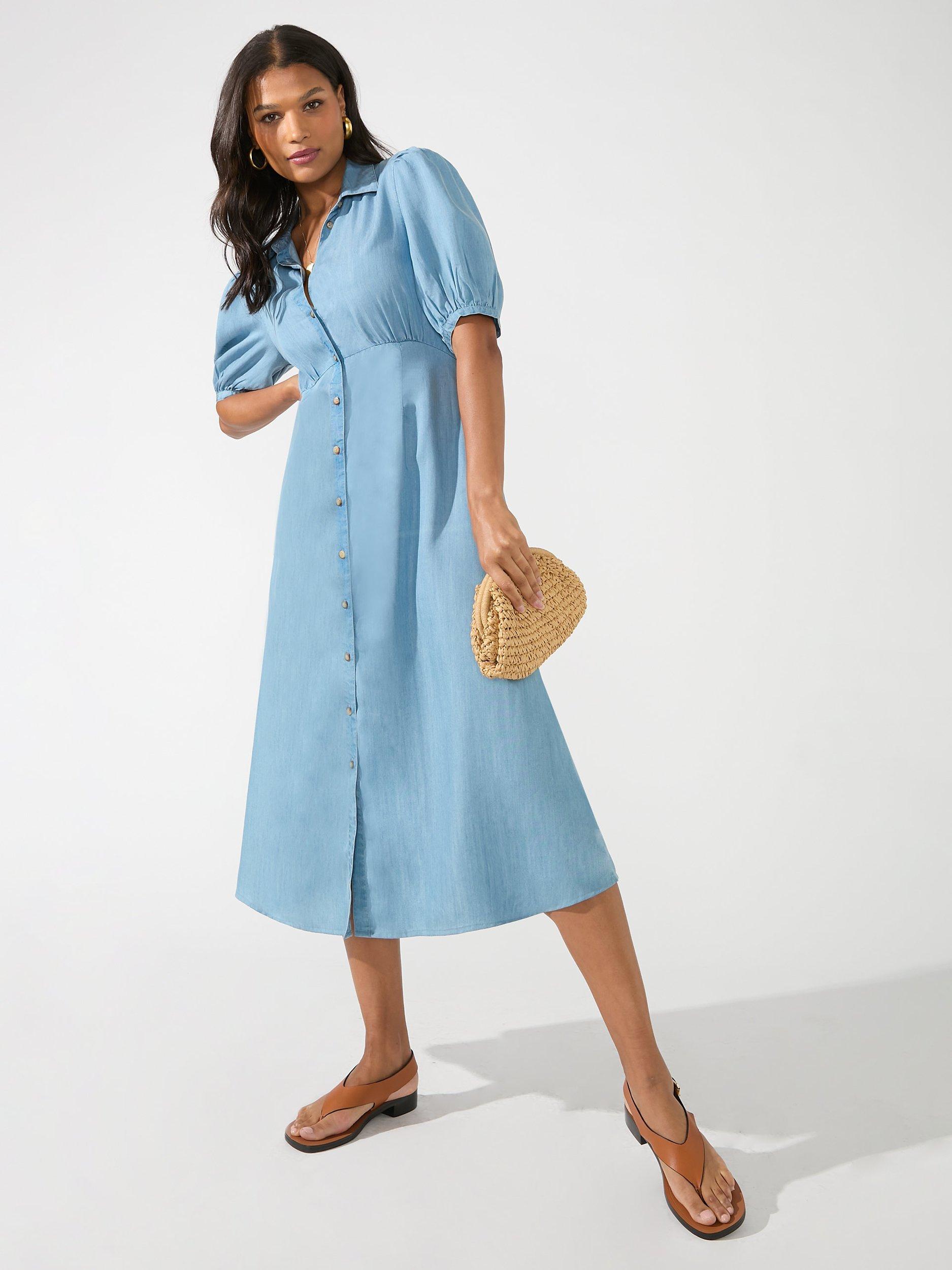 Ro&Zo Petite Blue Tencel Midi Dress, Blue