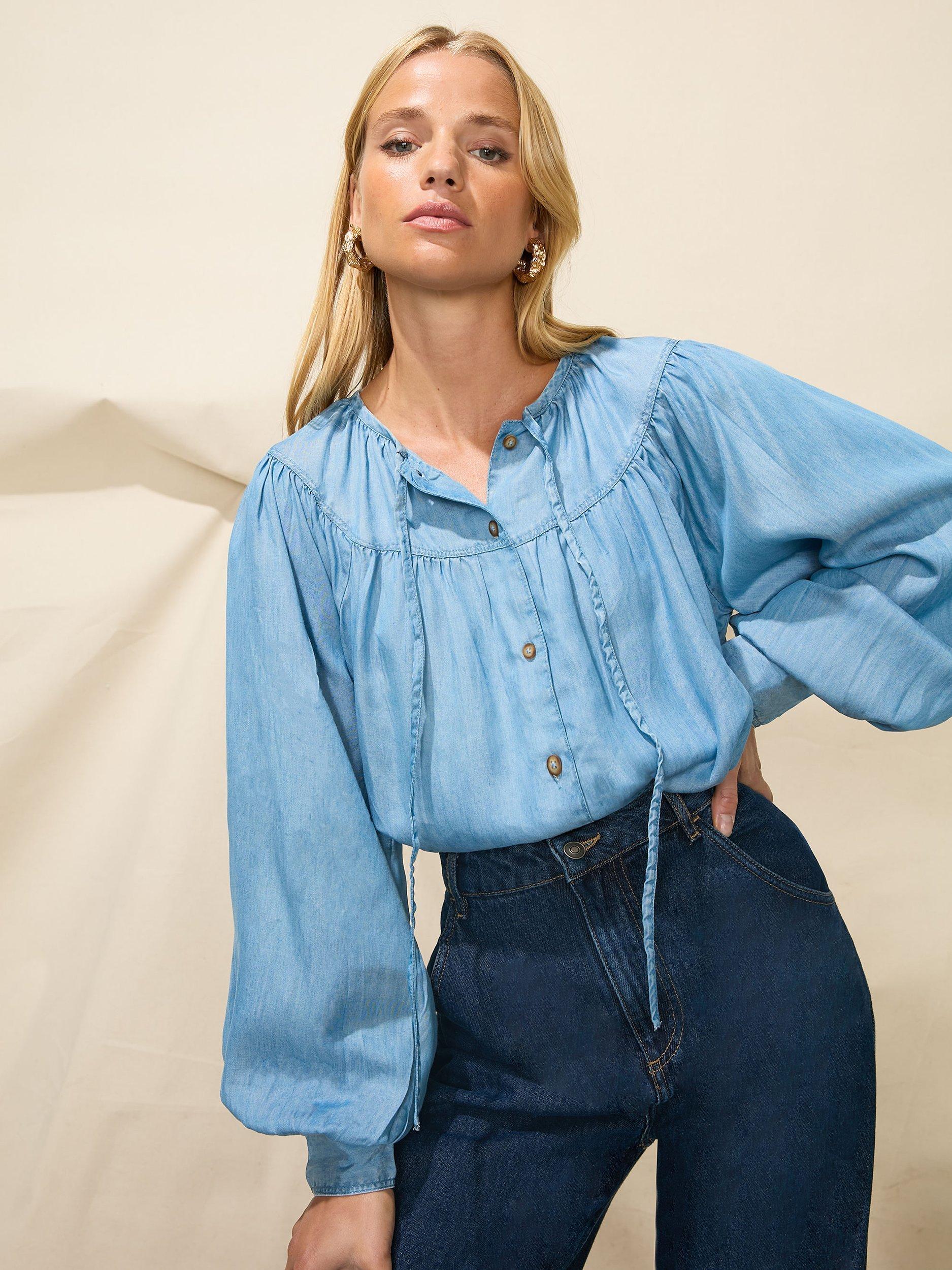 Ro&Zo Tencel Button Blouse, Blue