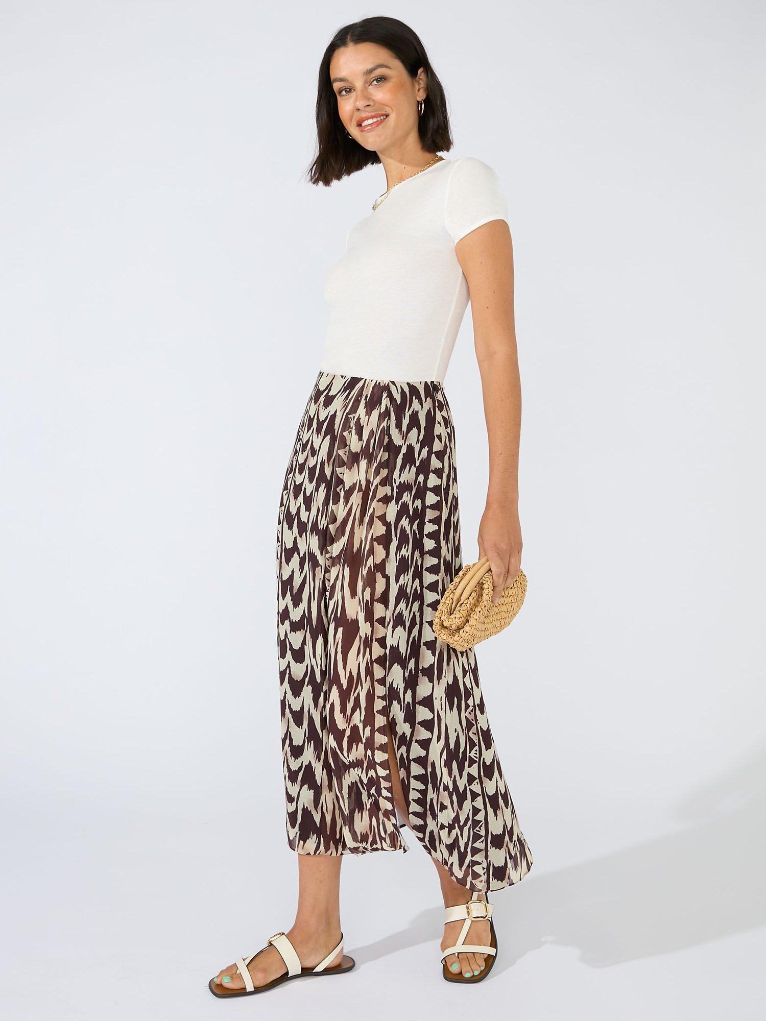 Ro&Zo Petite Chiffon Midi Skirt, Brown