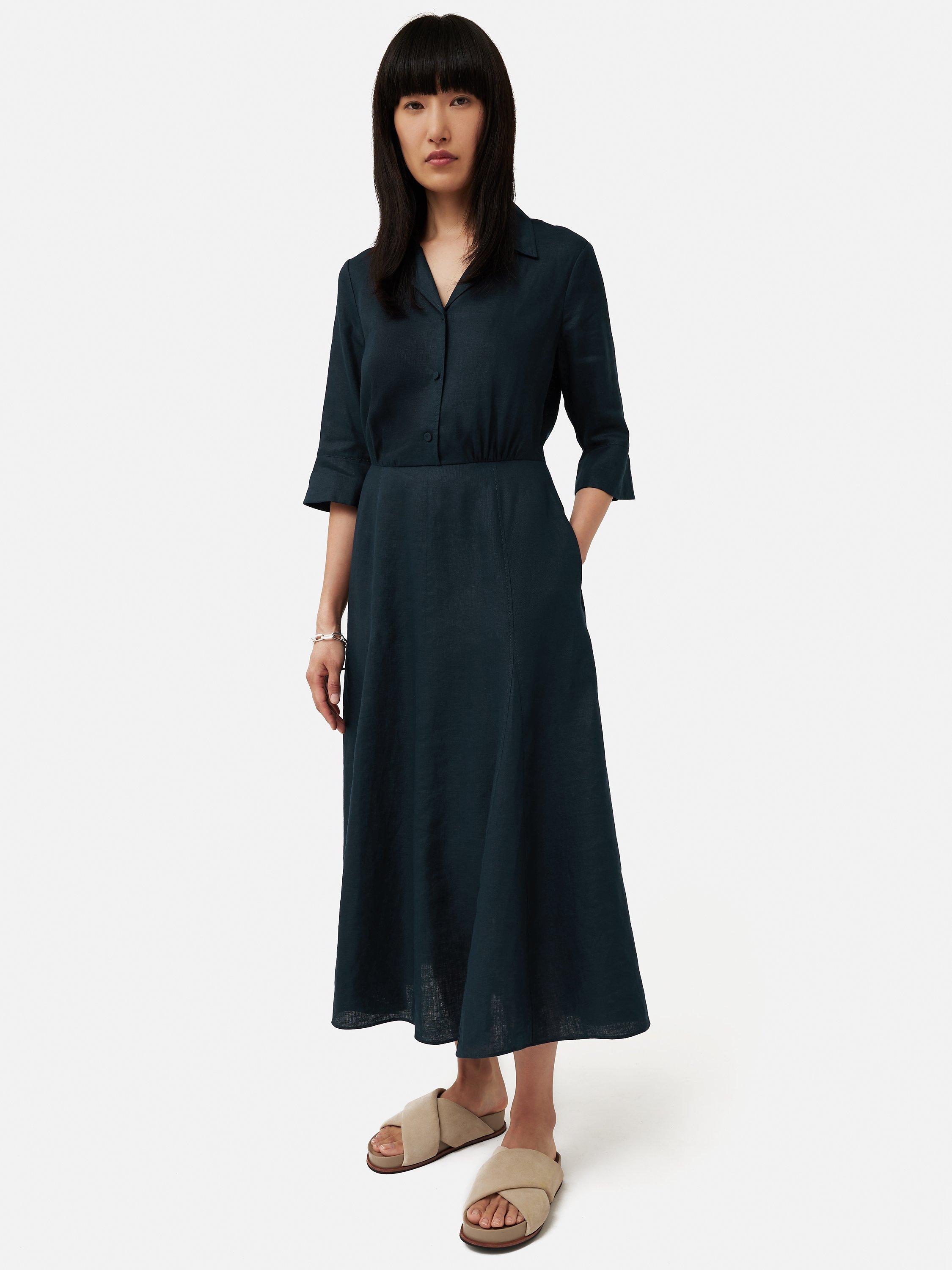 Jigsaw Linen Midi Shirt Dress, Navy