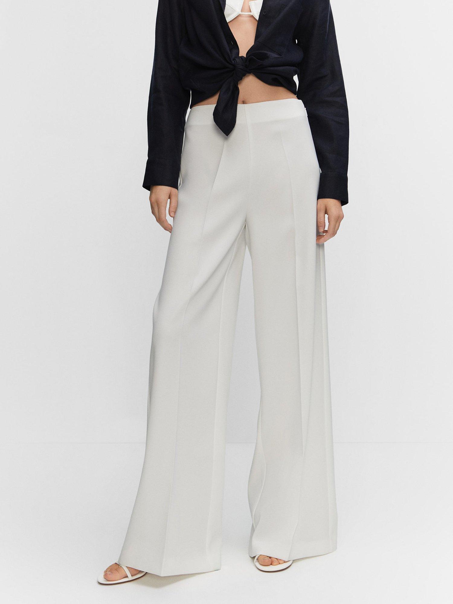 Mango Justo Wide Leg Trousers, Light Beige