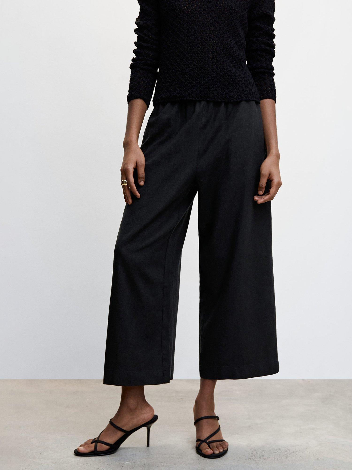 Mango Linovis Wide Leg Trousers, Black
