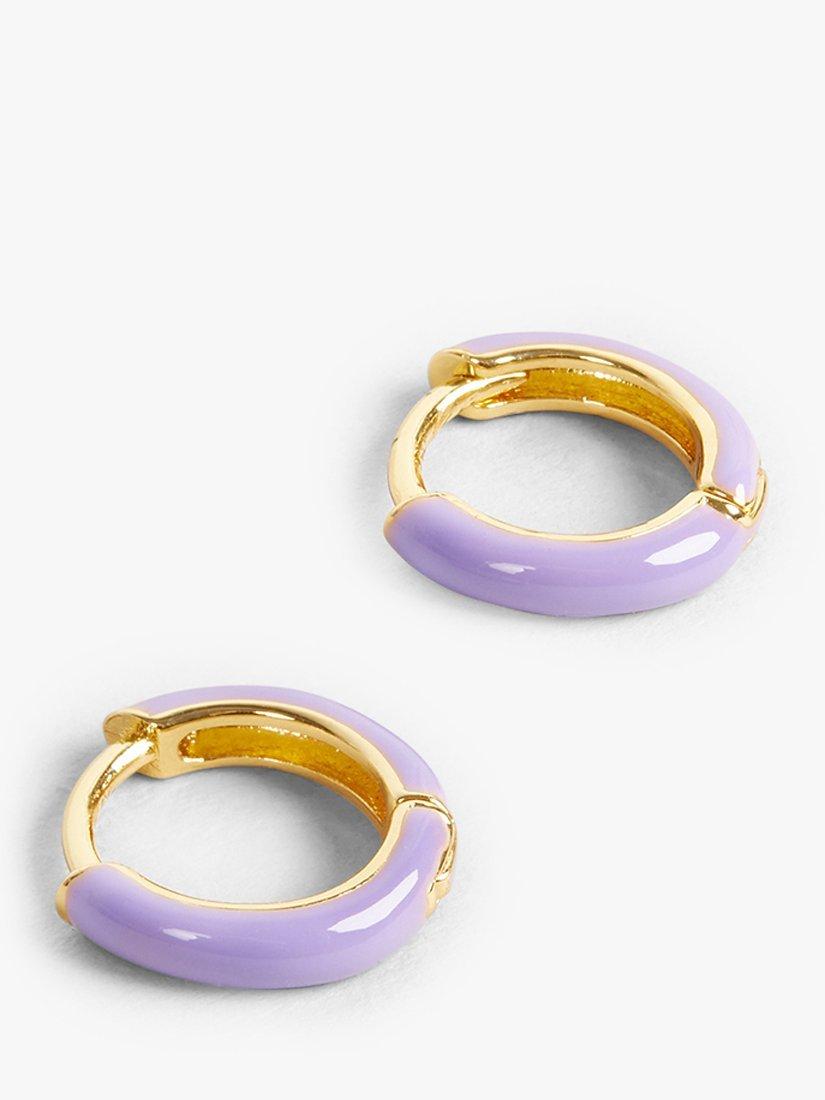 HUSH Effie Enamel Huggie Hoop Earrings, Gold/Lilac, One Size
