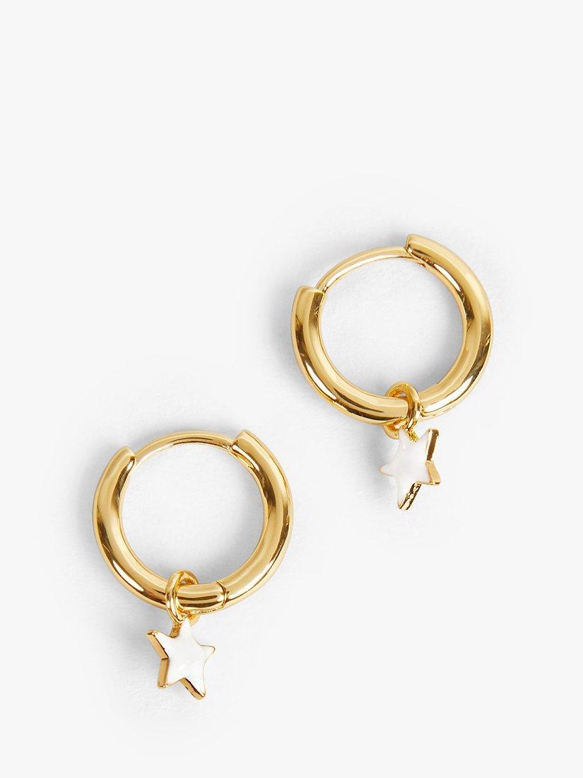 HUSH Ellie Enamel Star Huggie Hoop Earrings, Gold/White, One Size